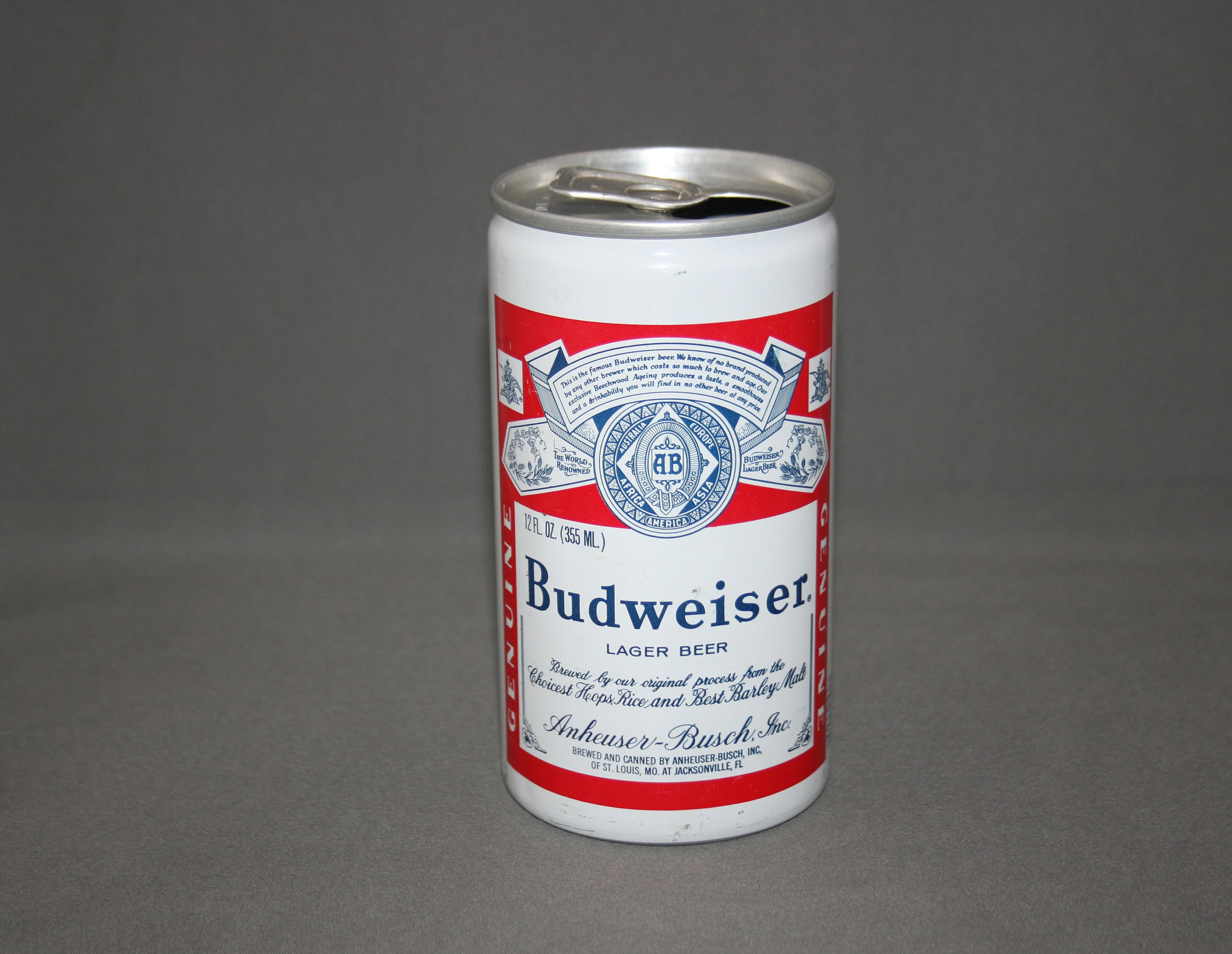 Vintage Budweiser Larger Beer Aluminum Beer Can Pull Tab Opened & Empty