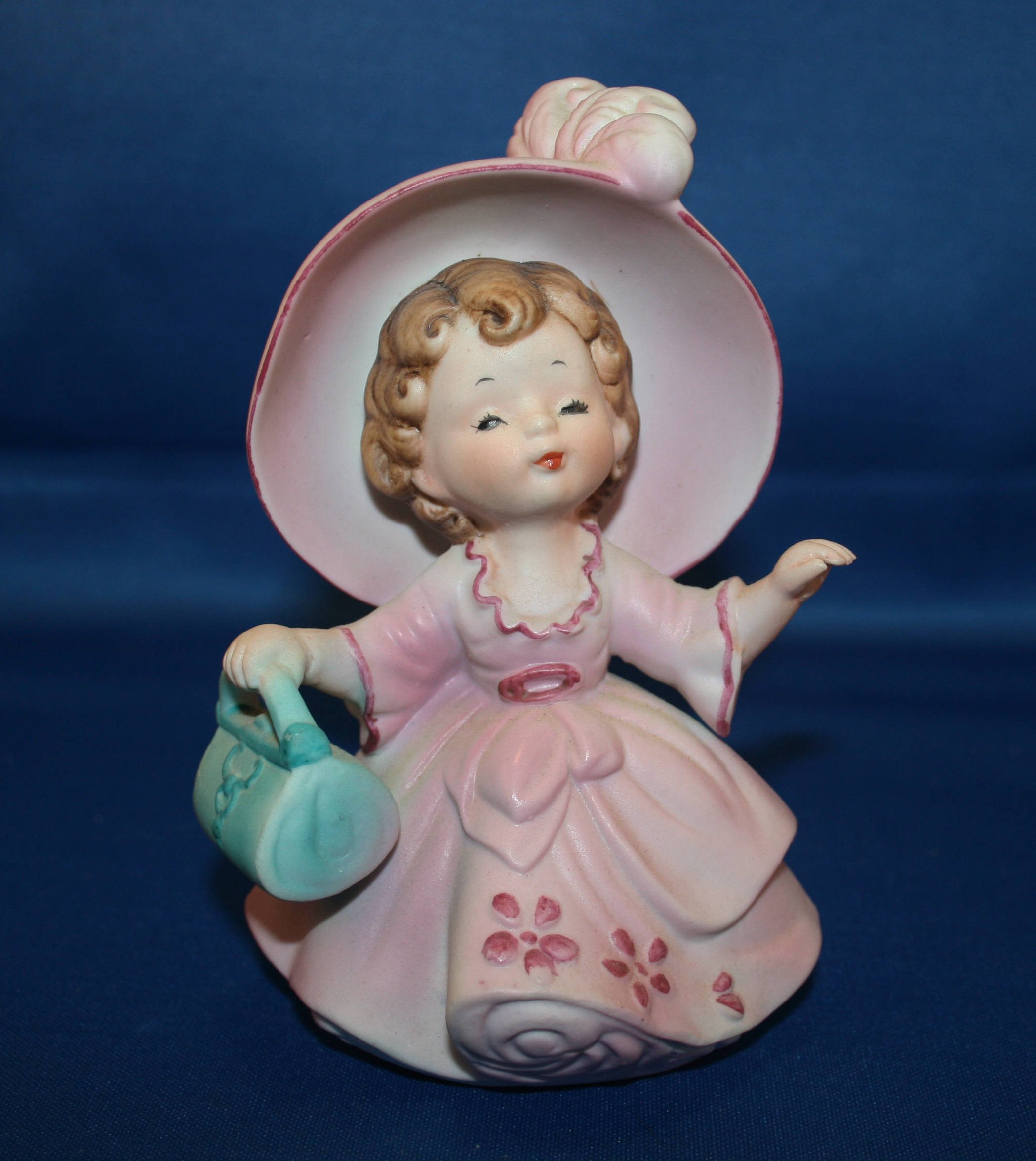 Vintage Josef Originals Girl Figurine in Pink Dress and Hat holding