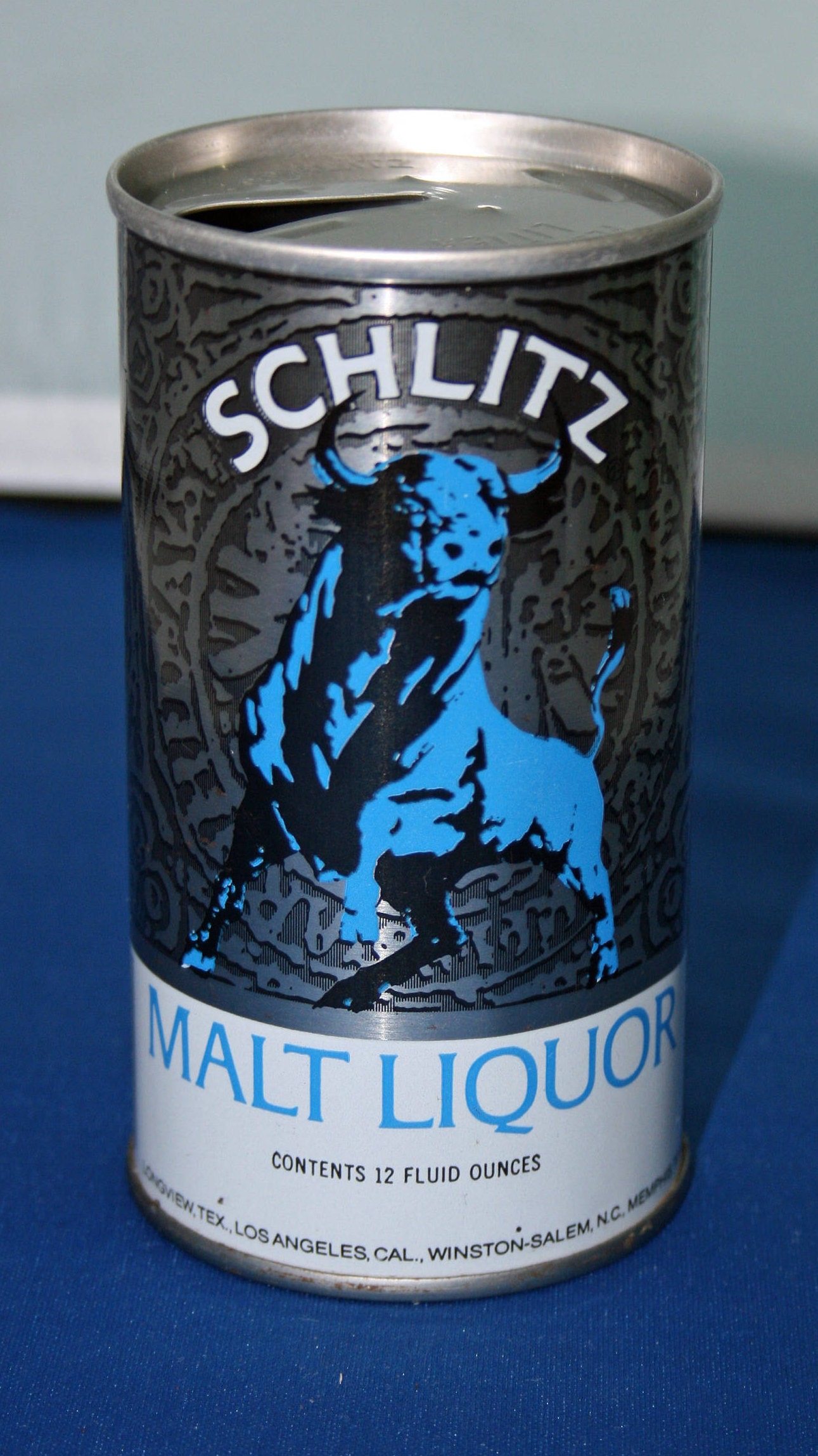 Vintage Schlitz Malt Liquor Bull Beer Steel Can Opened Empty Pull Tab