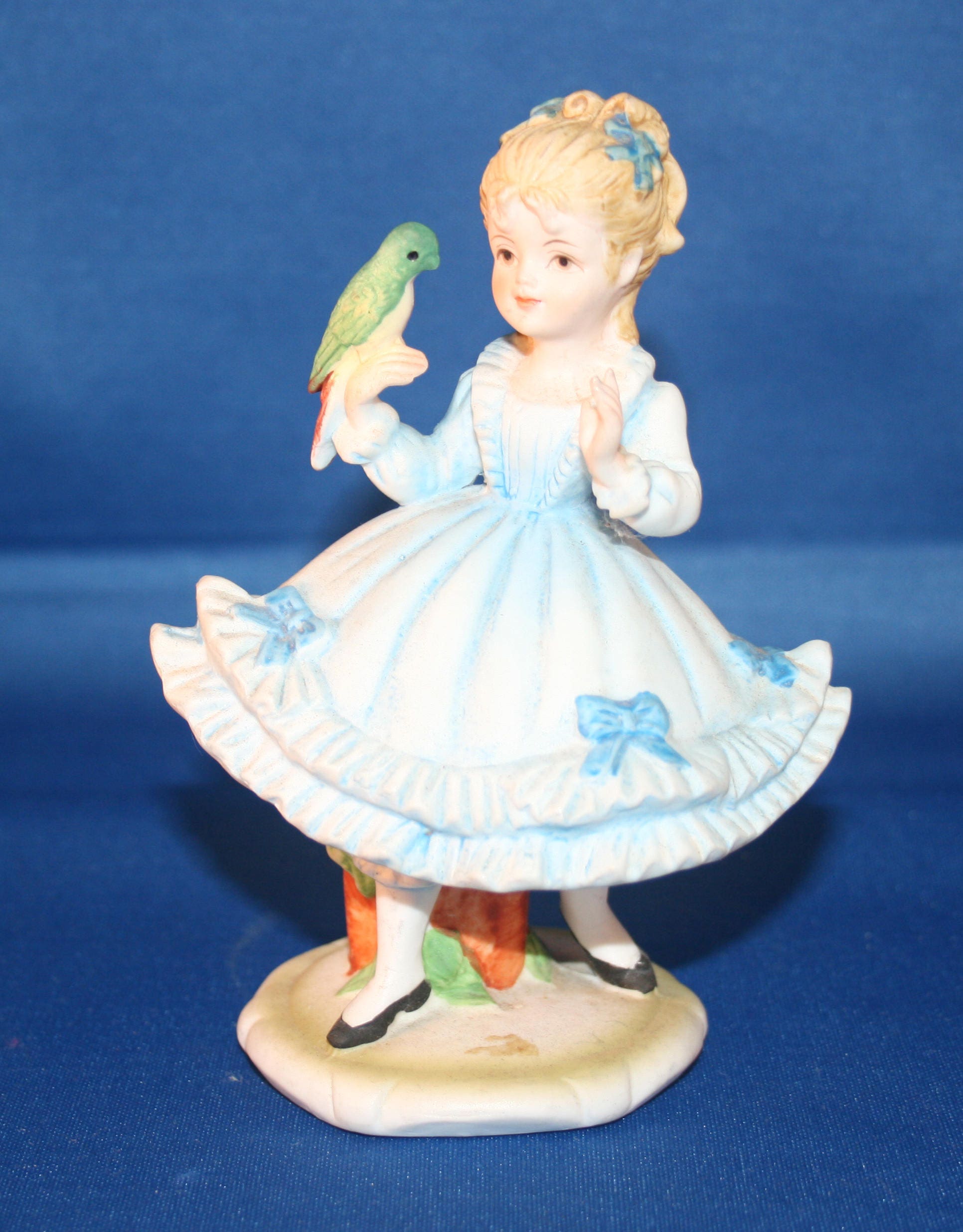 Vintage Lefton China Figurine of a Girl and Parrot Hand Painted KW534U