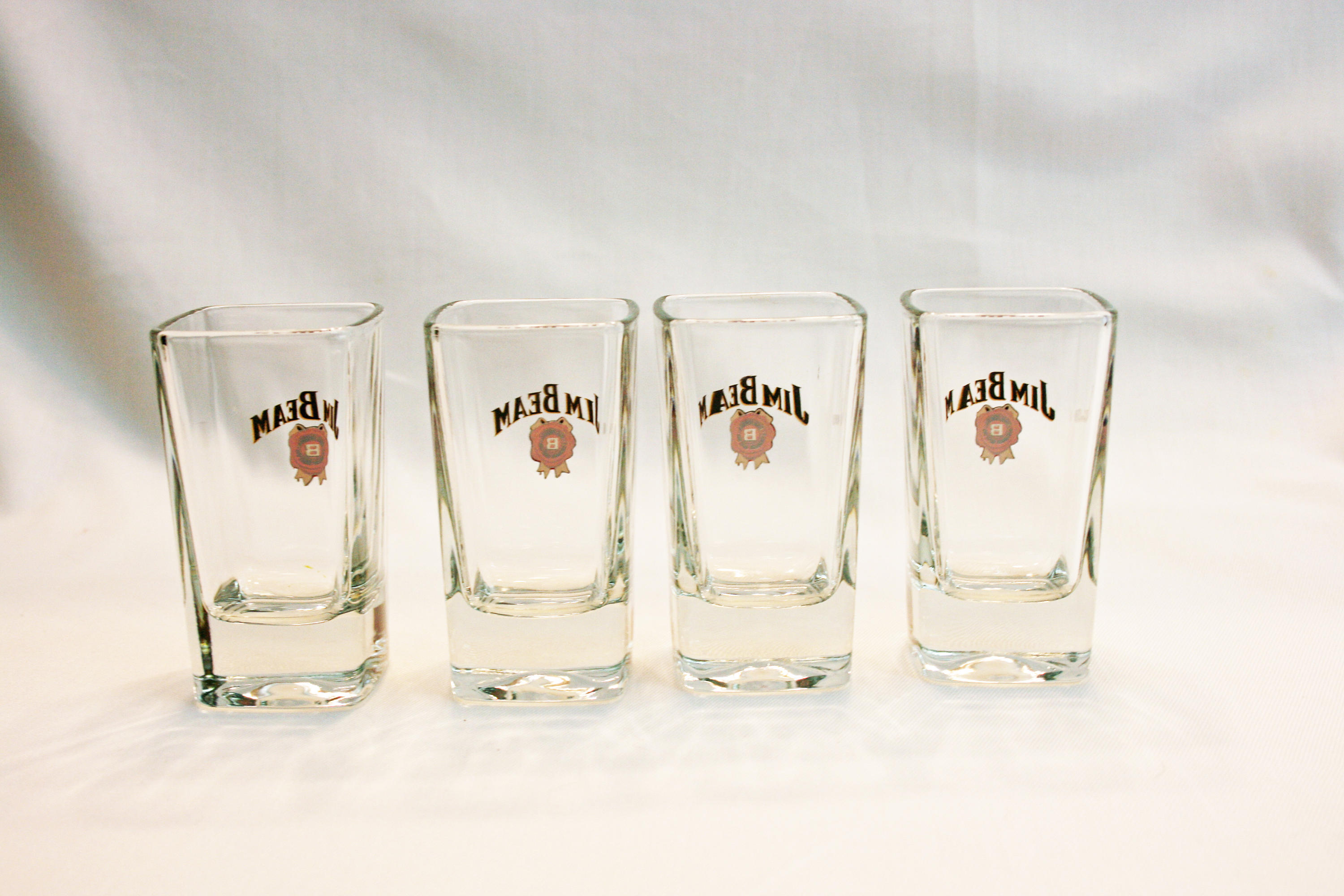 Set of Four Square Jim Beam Shot Glasses, Made in USA Whiskey Shot