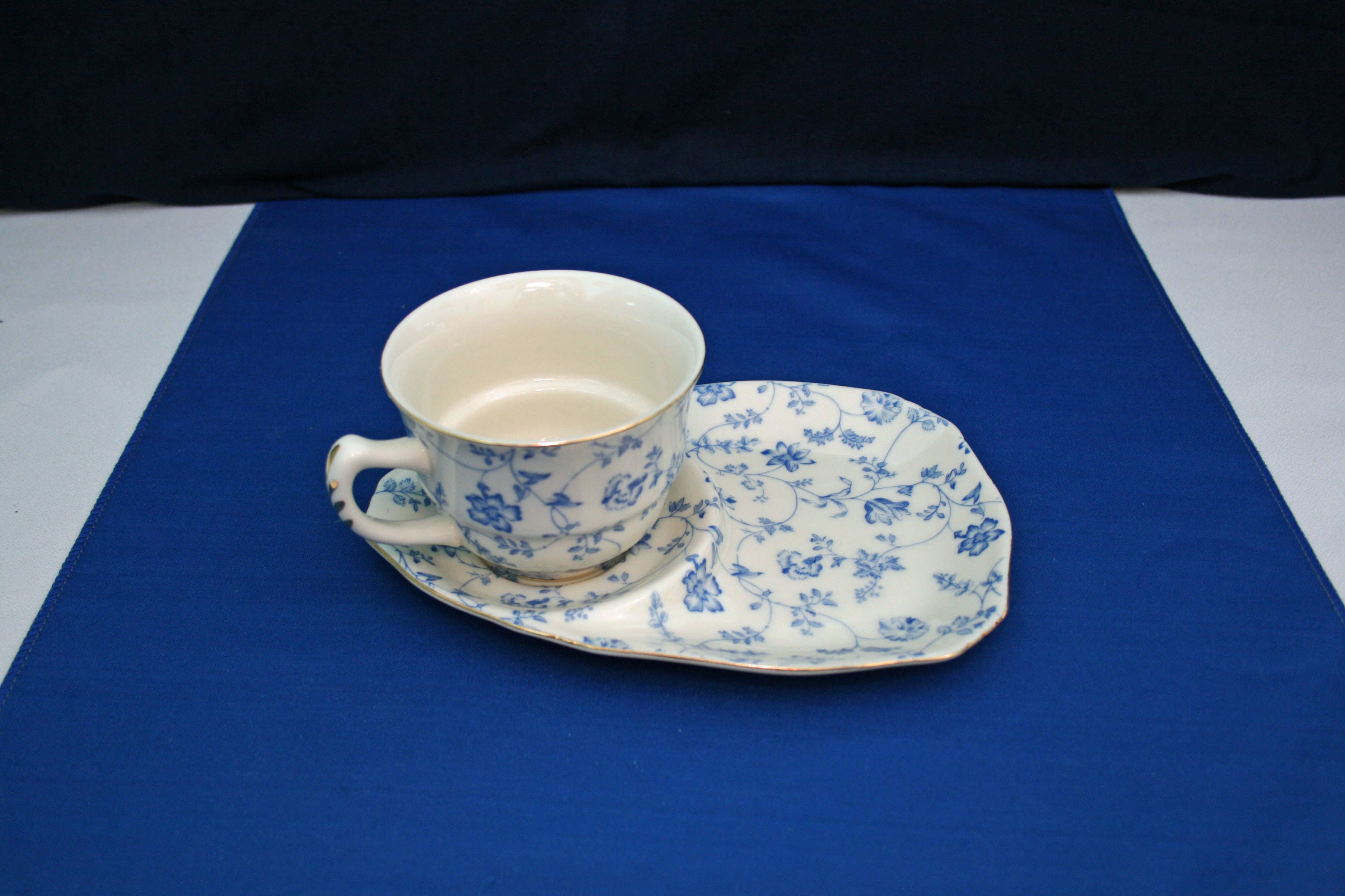 Vintage ND Exclusive Blue Floral Matching Tea Cup and Biscuit Plate