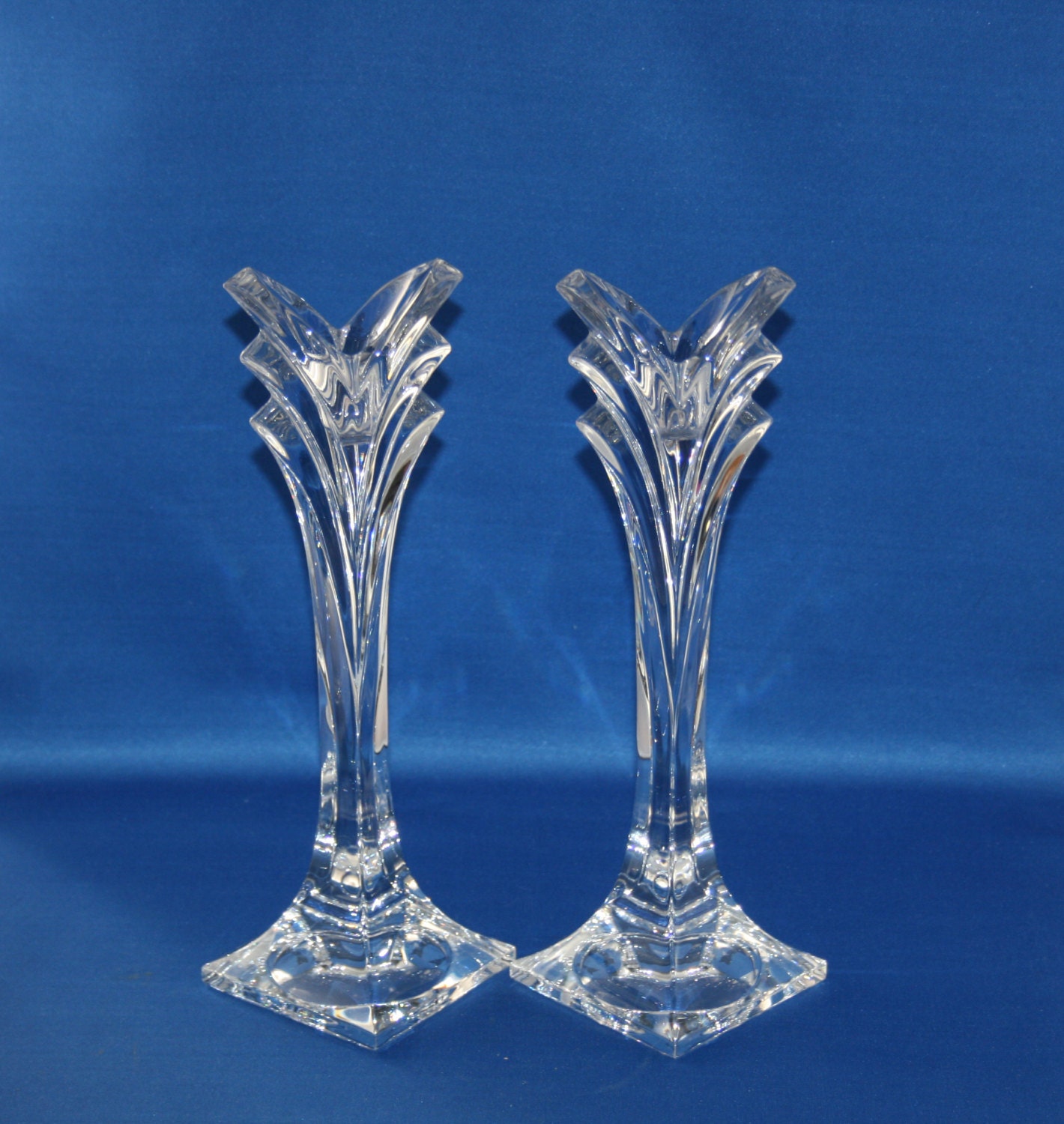 Vintage 9 3 8 Mikasa Art Deco Polished Lead Crystal Candlestick Set Of 2 Candle Holder Candle Sticks Sn027