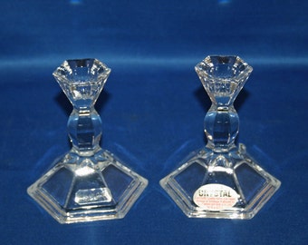 Vintage Pair Crystal Candlesticks Michael C Fina, made in the USA, Fifth Avenue New York, Candle Holders, Candlestick Holder