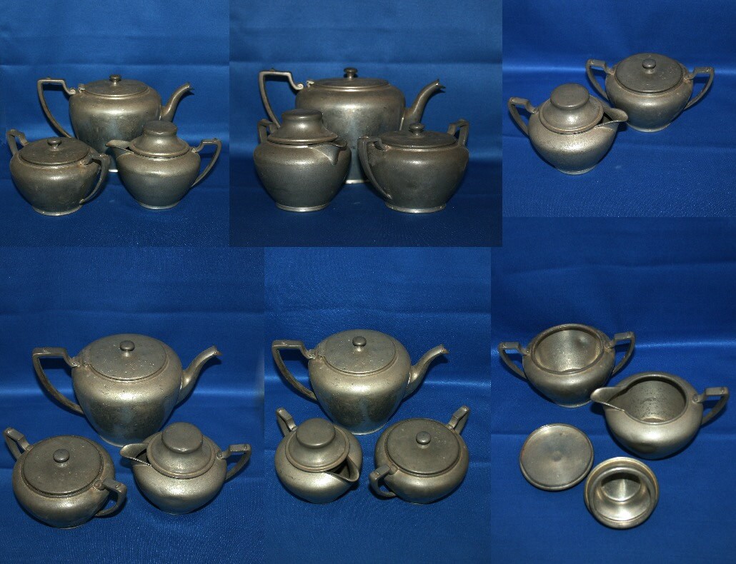 Rare Antique Wallace Pewter Coffee Set Teapot Creamer and Sugar Bowl