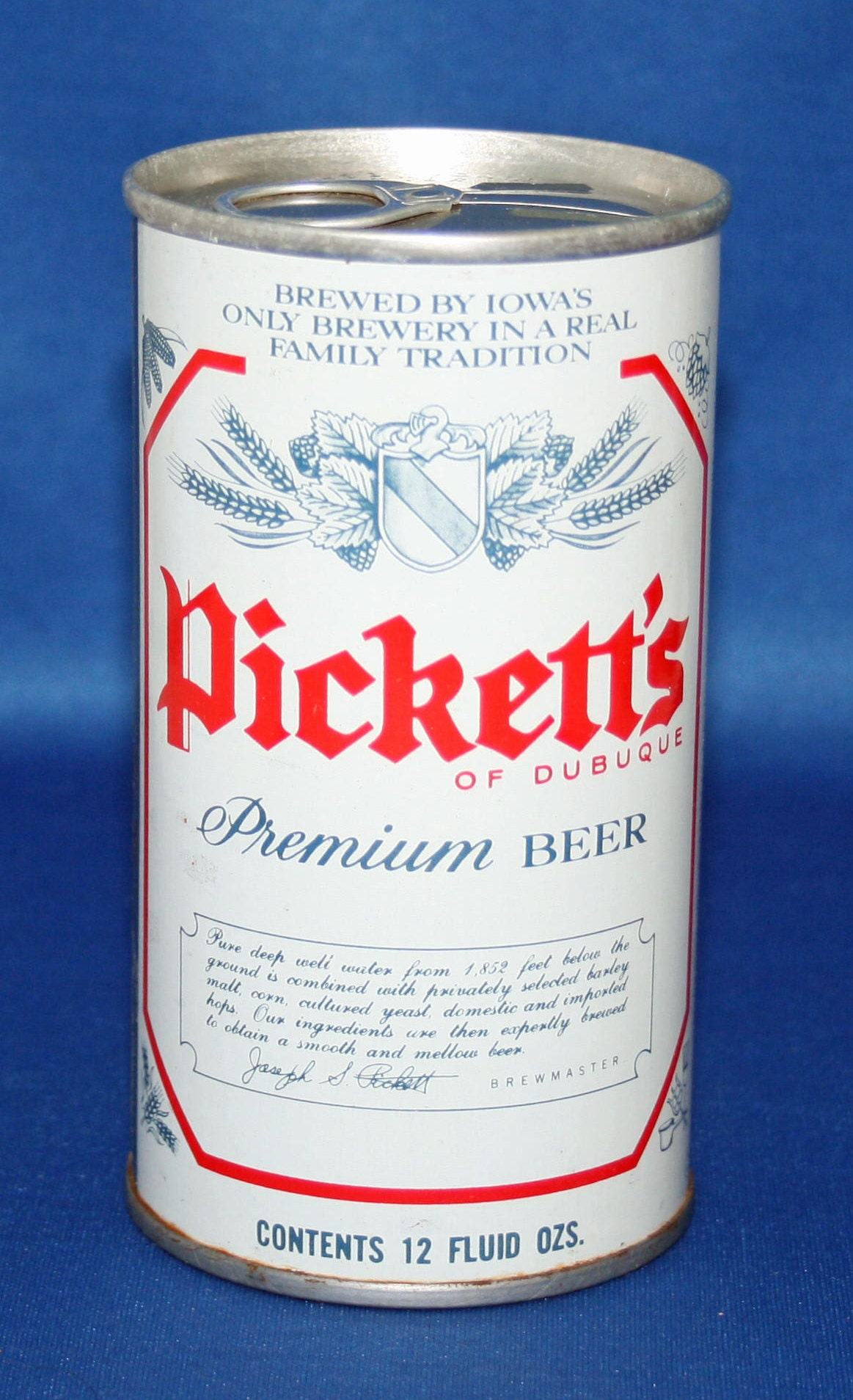 Vintage Pickett's Premium Beer Steel Can Pull Tab Unopened Dubuque Iowa