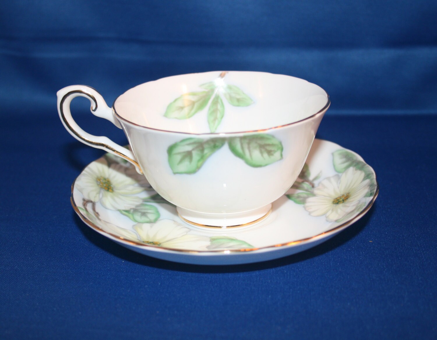 Vintage Tuscan Dogwood Teacup & Saucer Made in England Tea Cup Fine