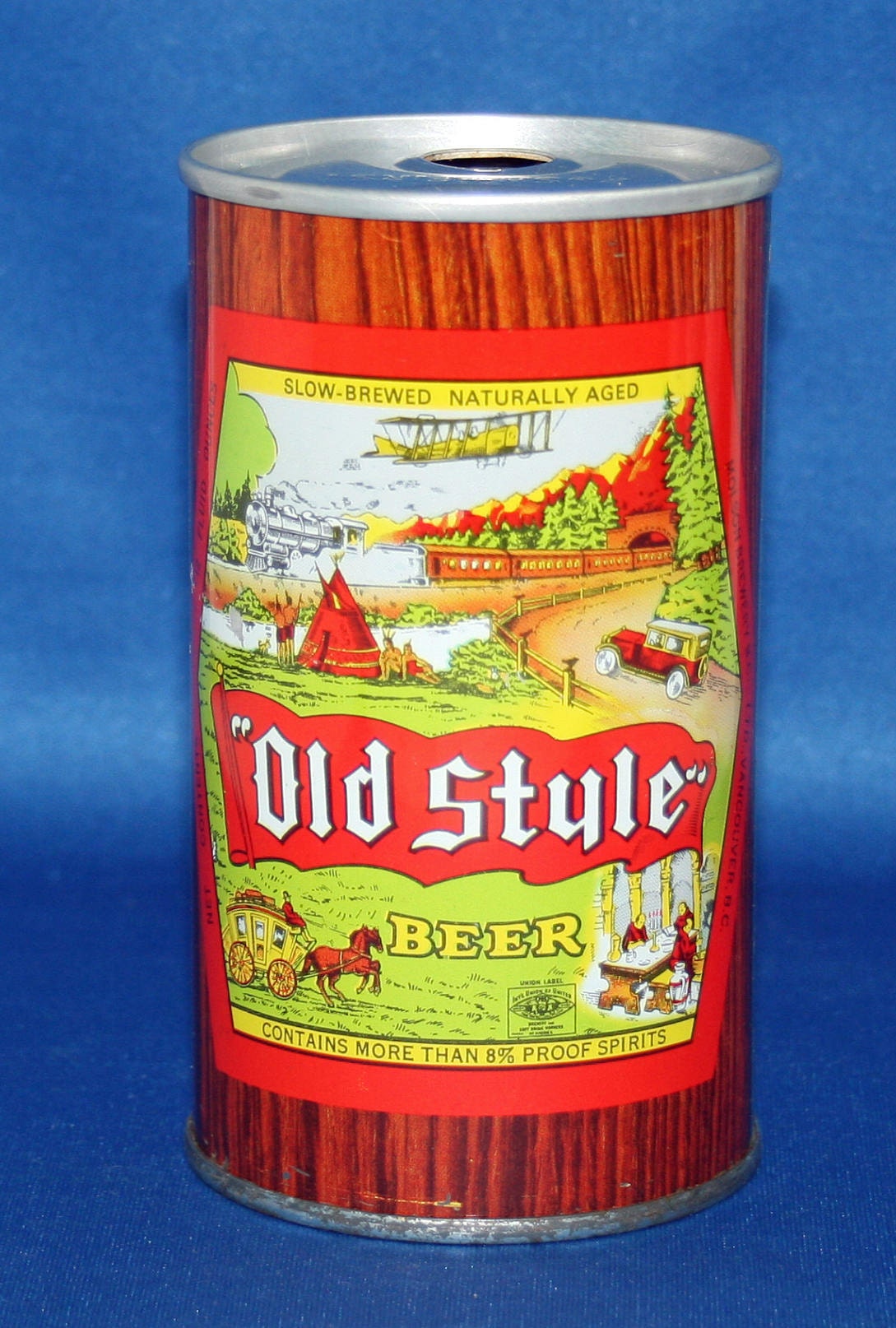 Vintage Old Style Pilsner Steel Beer Can Push Button Top Empty Bar