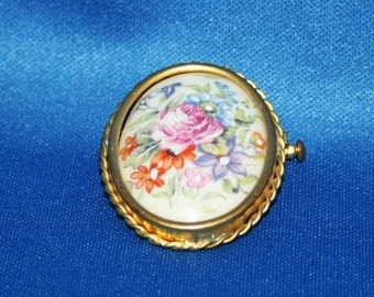 Antique Victorian Porcelain Brooch Limoges Hand Painted Floral Bouquet Made in France suit pin Jewelry