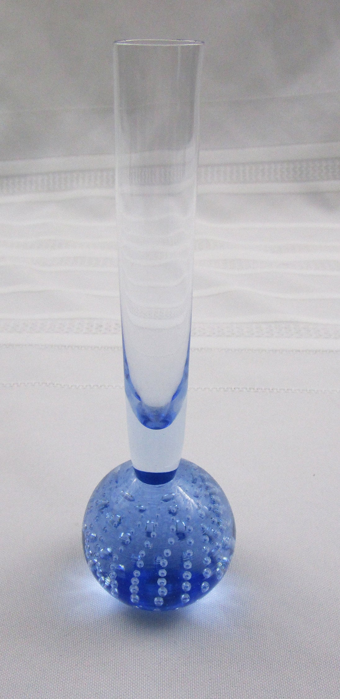 Vintage Bud Vase Handmade Blown Controlled Bubble Blue Art Glass Bud