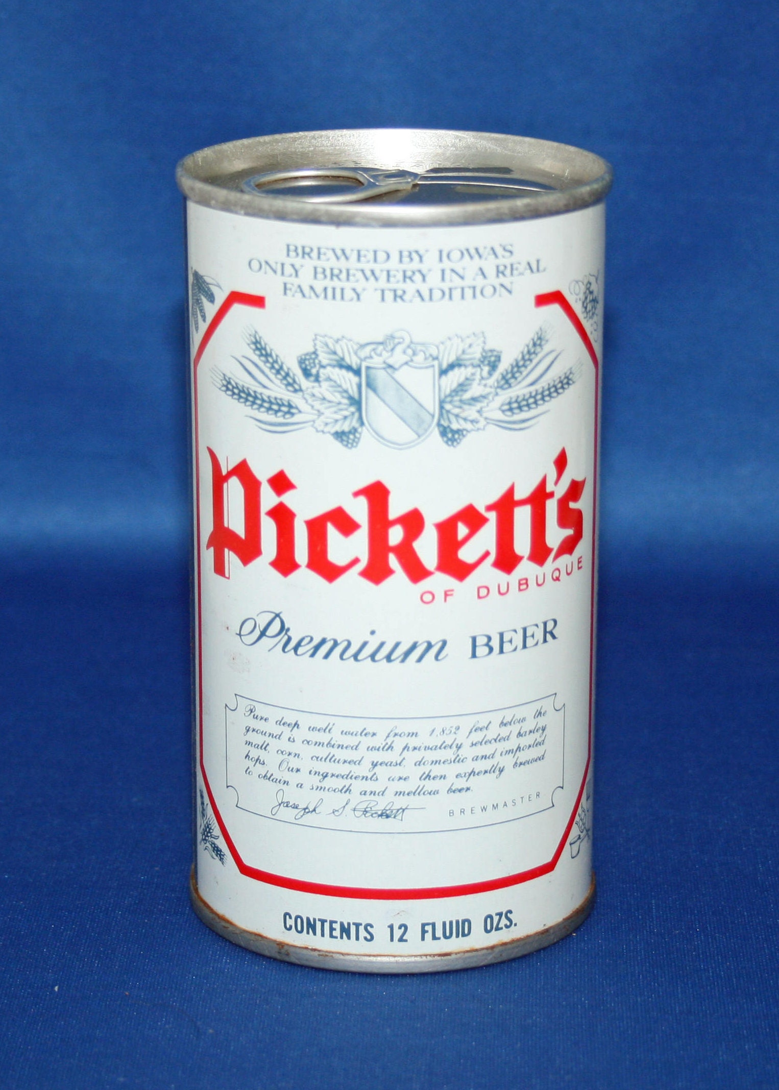 Vintage Pickett's Premium Beer Steel Can Pull Tab Unopened Dubuque Iowa