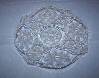 Antique EAPG Cambridge Glass Platter marked Near Cut in the Snowflake  or Fernland Pattern #2635 circa 1906 Glass Plate