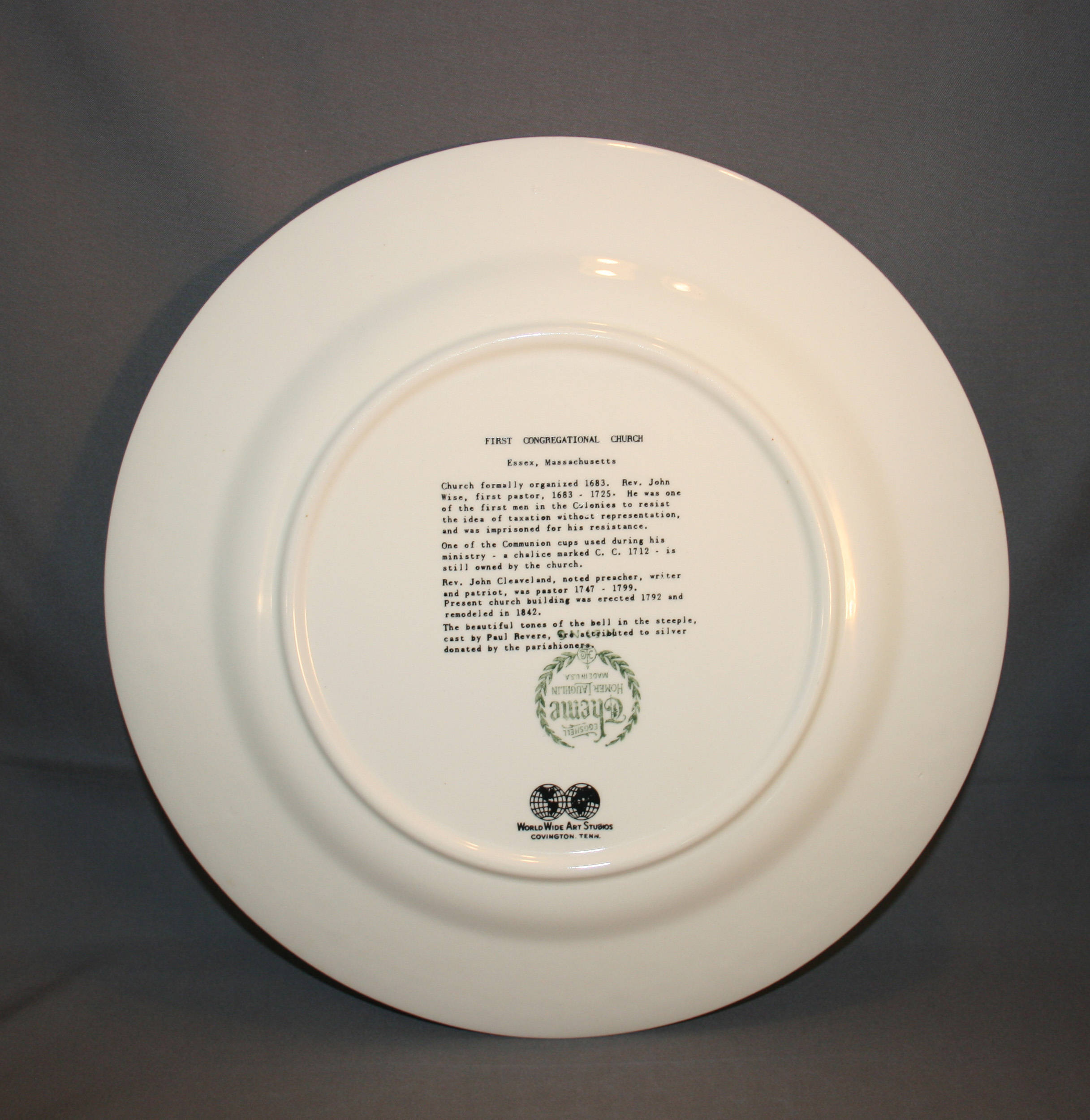 Vintage Homer Laughlin First Congregational Church Essex Massachusetts Collectors Plate Circa