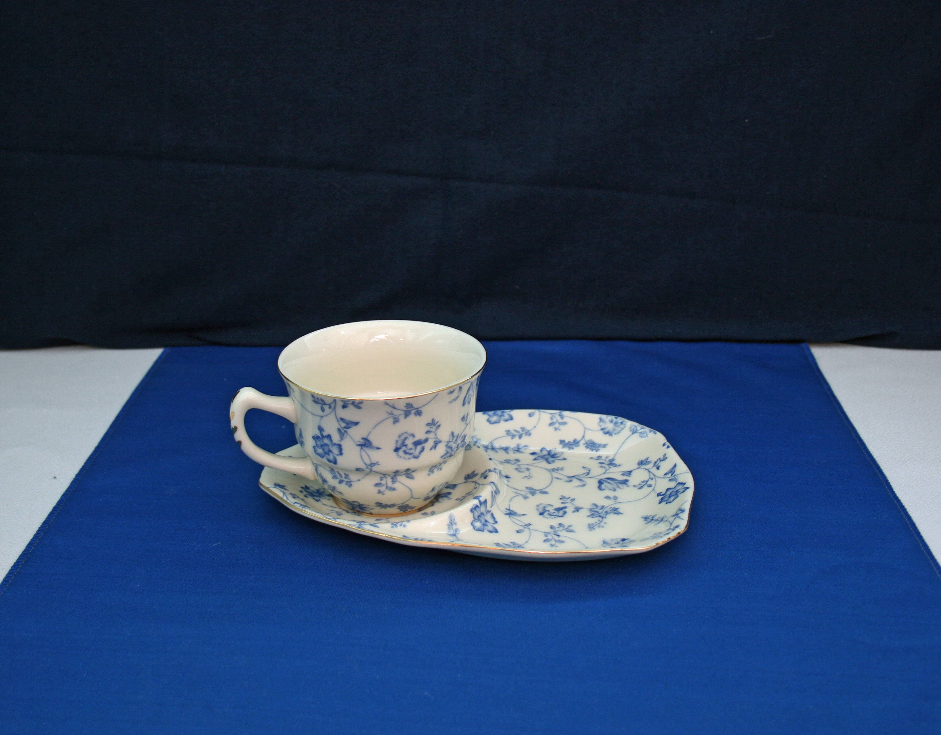 Vintage ND Exclusive Blue Floral Matching Tea Cup and Biscuit Plate