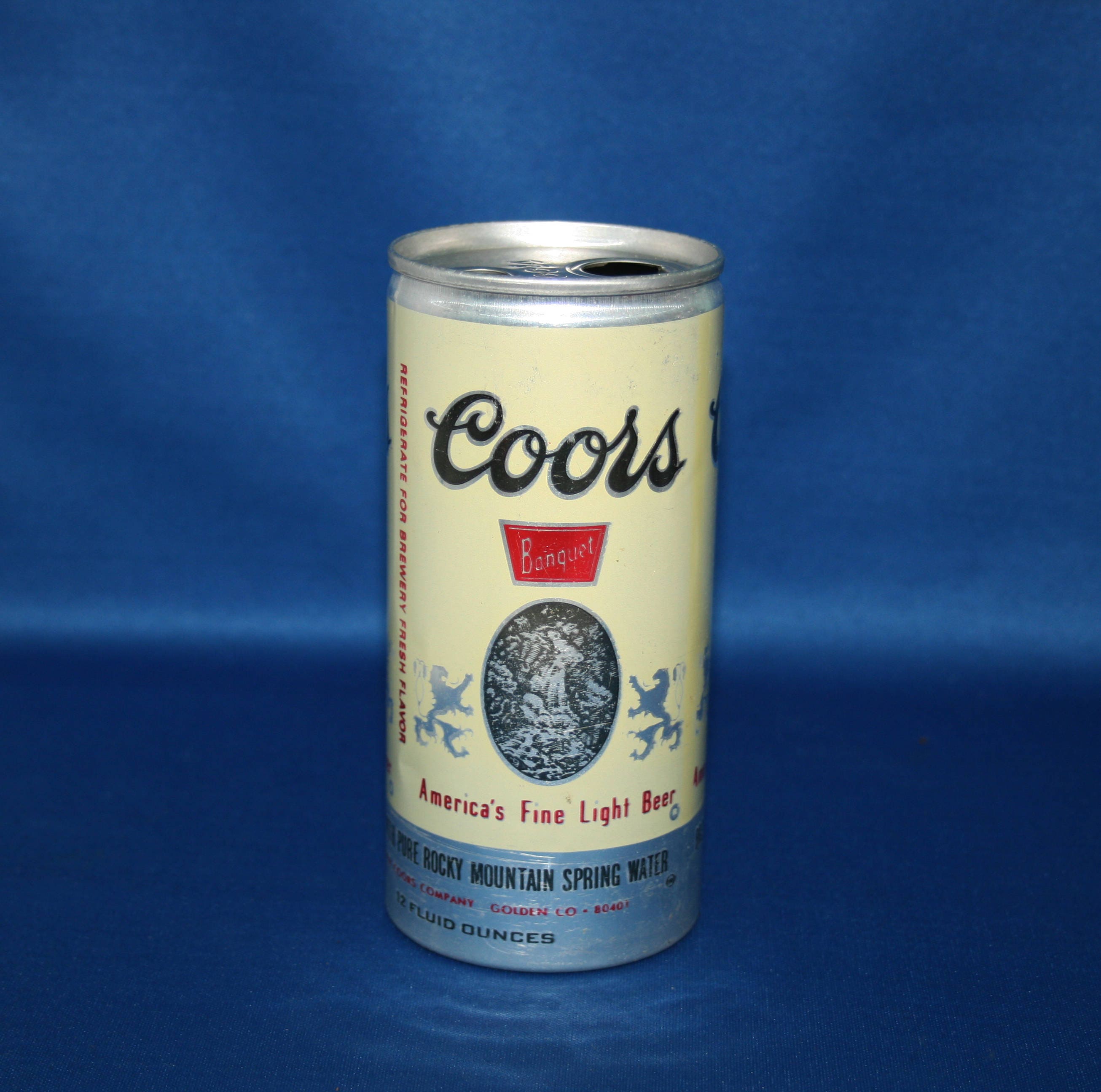Vintage Breweriana Coors Beer Can Aluminum Push Button Top Opened Empty