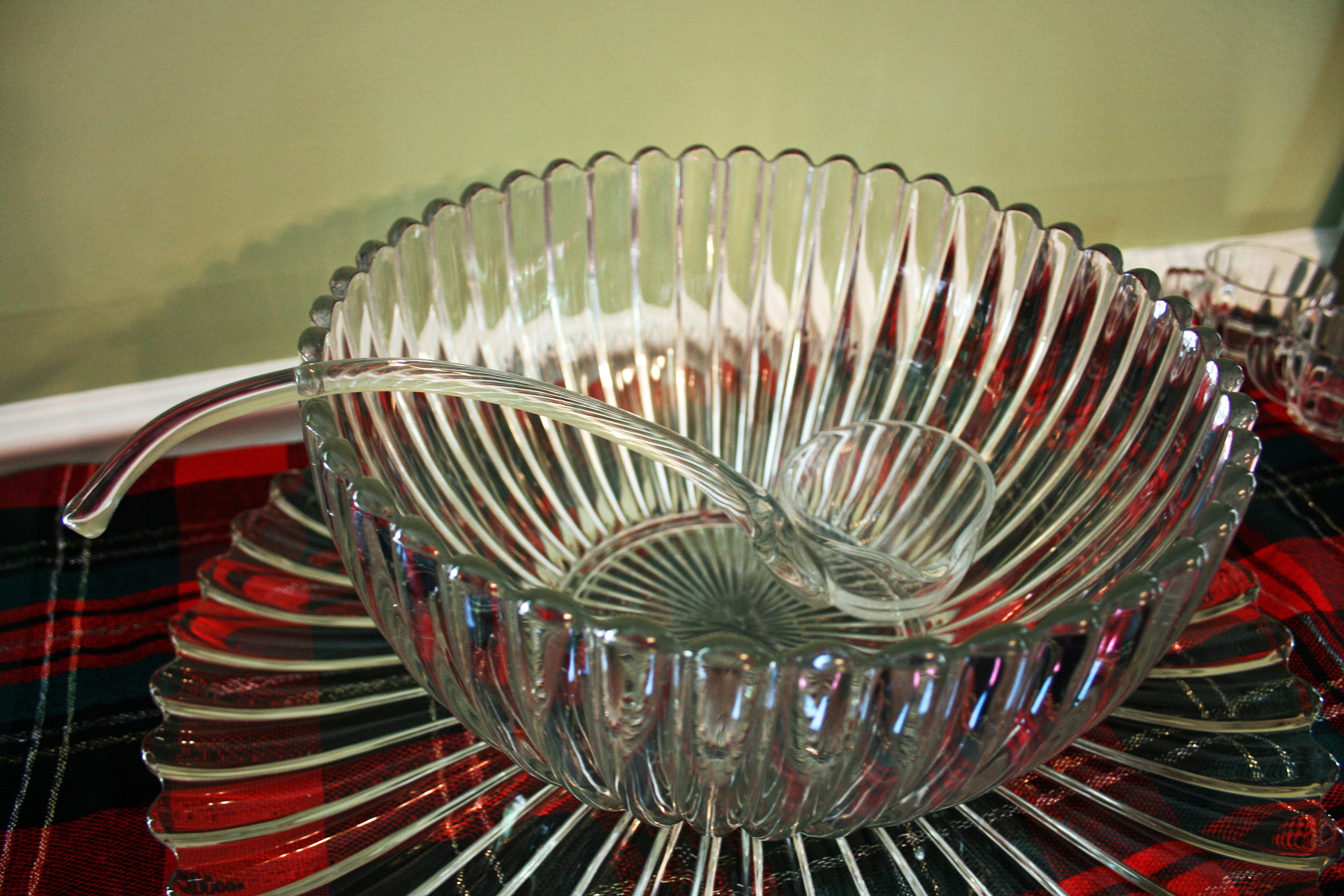 Antique Signed Heisey Crystal Glass Ridgeleigh Crystolite Punch Bowl