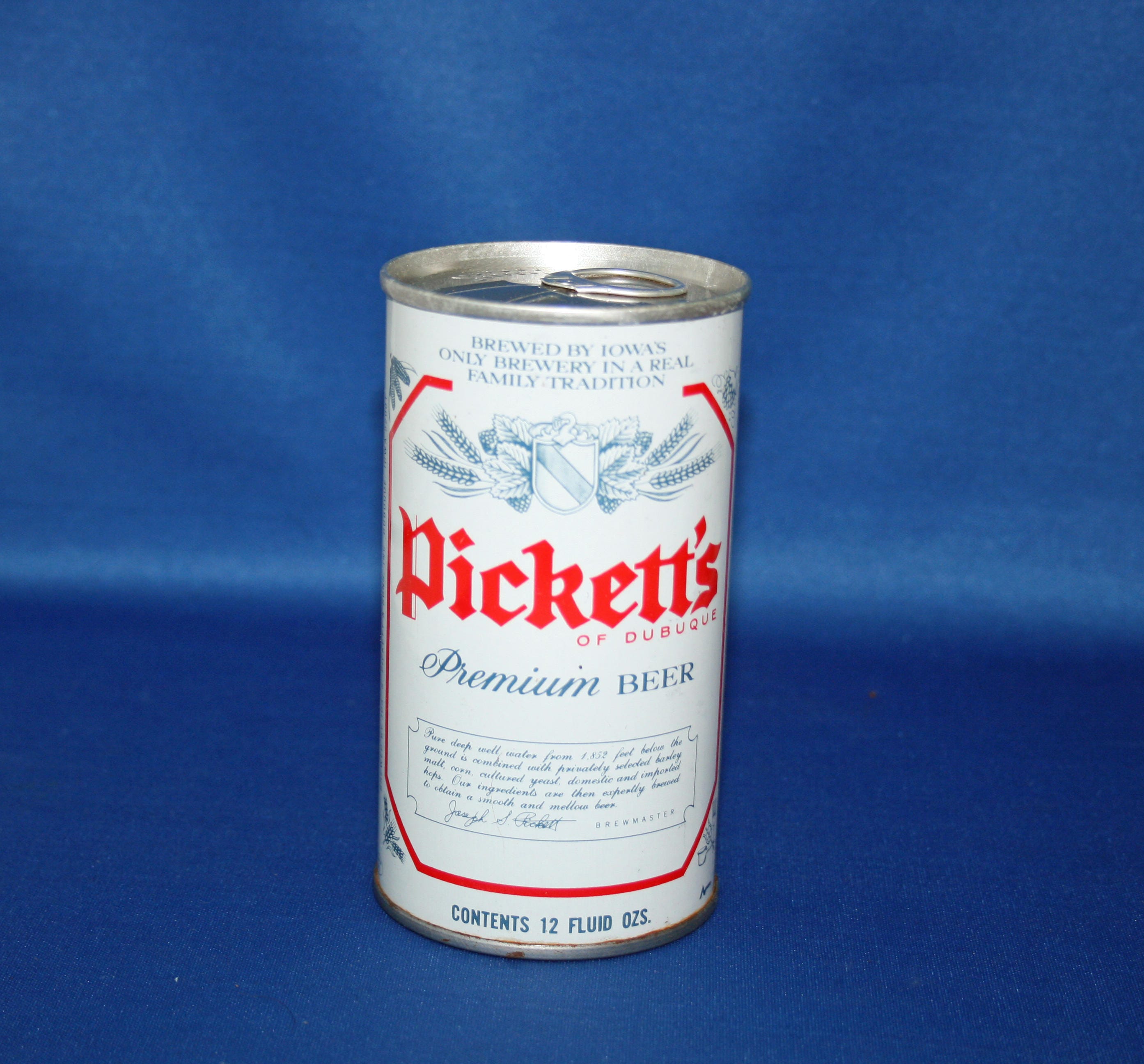 Vintage Pickett's Premium Beer Steel Can Pull Tab Unopened Dubuque Iowa
