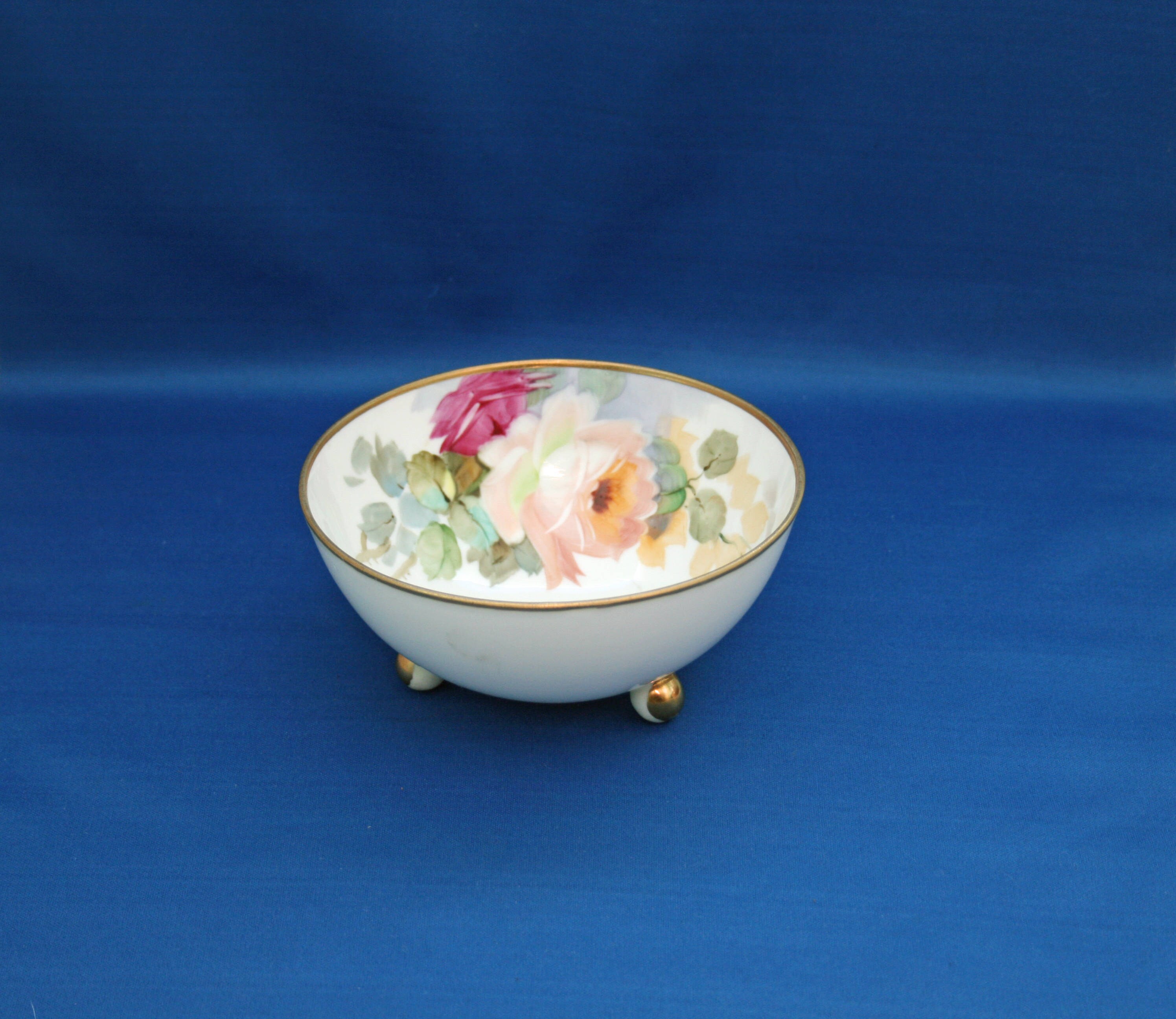 Antique Morimura Nippon Mayonnaise Bowl Hand Painted Floral Gold Trim