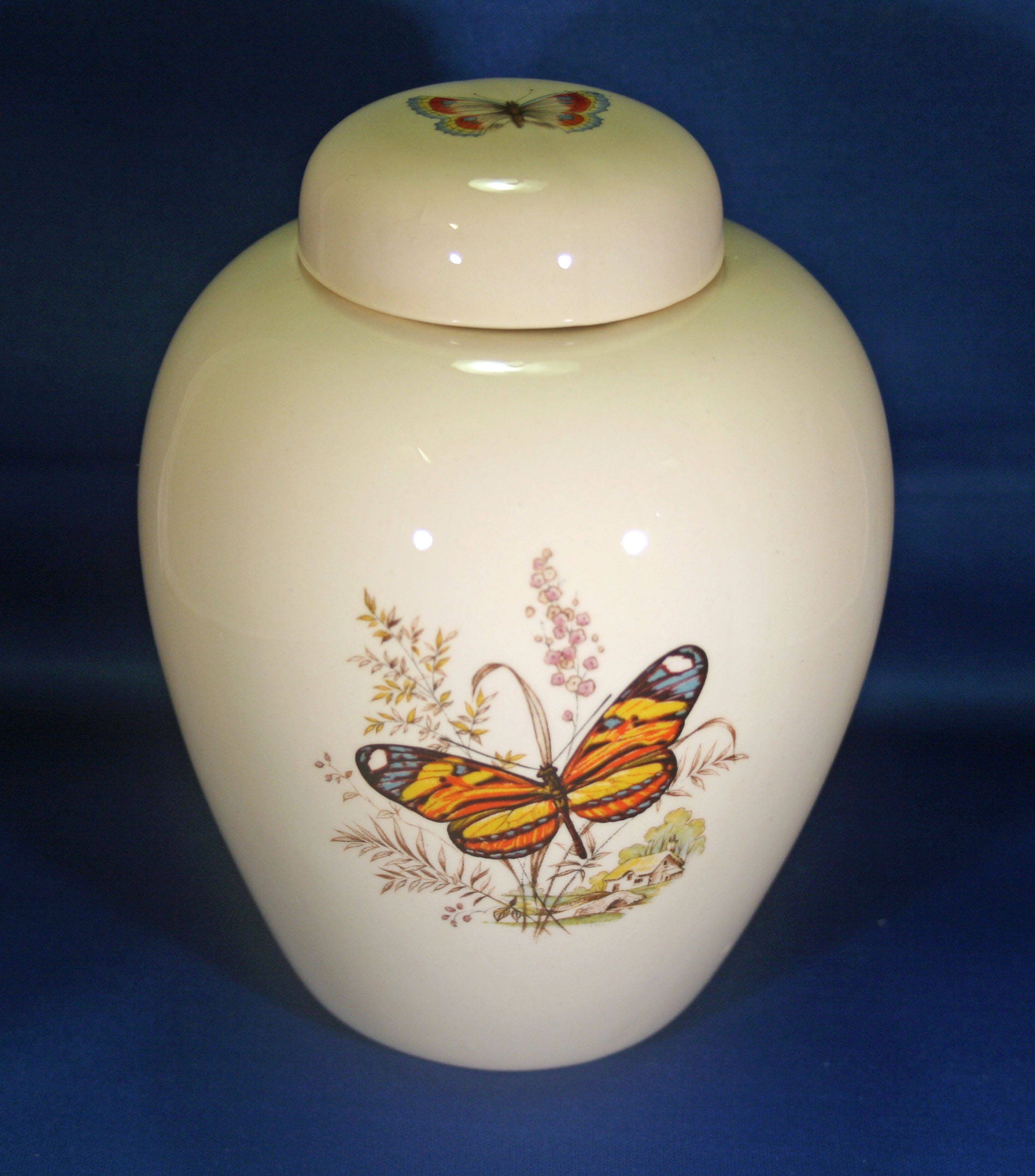Vintage Porcelain Butterfly Ginger Jar Decorated Tea Jar Cookie Jar
