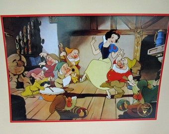 Vintage 1994 Disney Snow White Commemorative Lithograph, Disney Store Exclusive, Printed in the USA Collectible Seven Dwarfs Doc Dopey