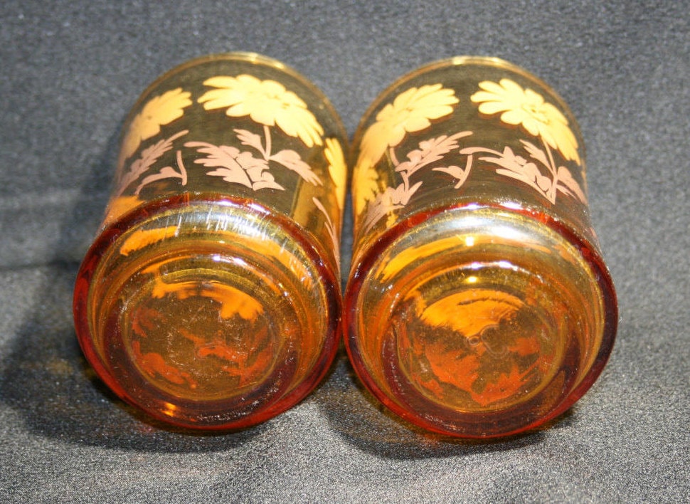 Vintage Libbey Glass Daisy Amber Orange Juice Glass Set Of