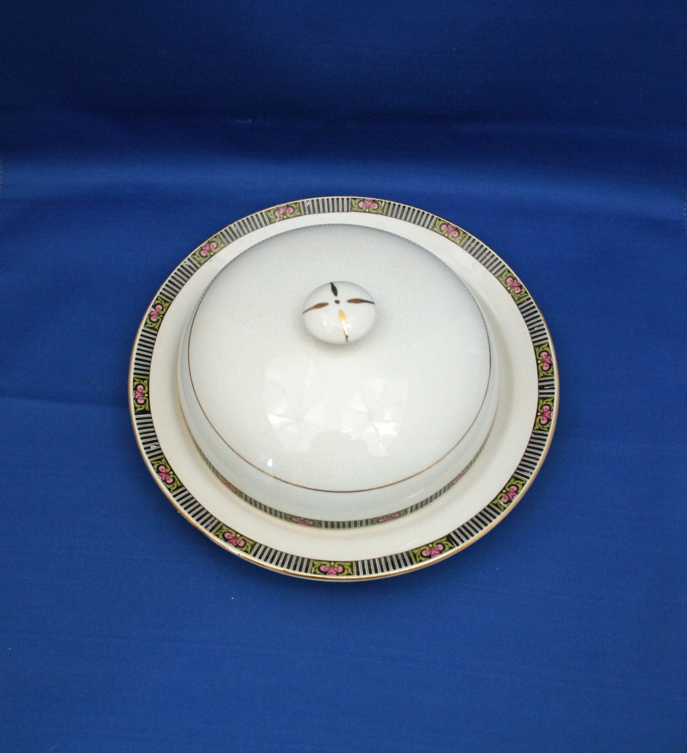 RARE Antique Boston Pottery Co. Lidded Butter Dish circa 1890s covered