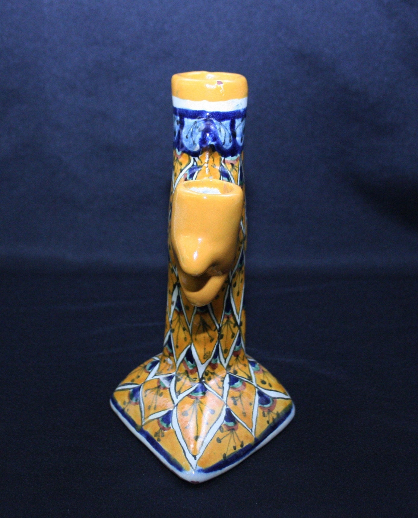 Vintage Mexican Earthenware Candelabra Signed Pinal Mexico Hand Made