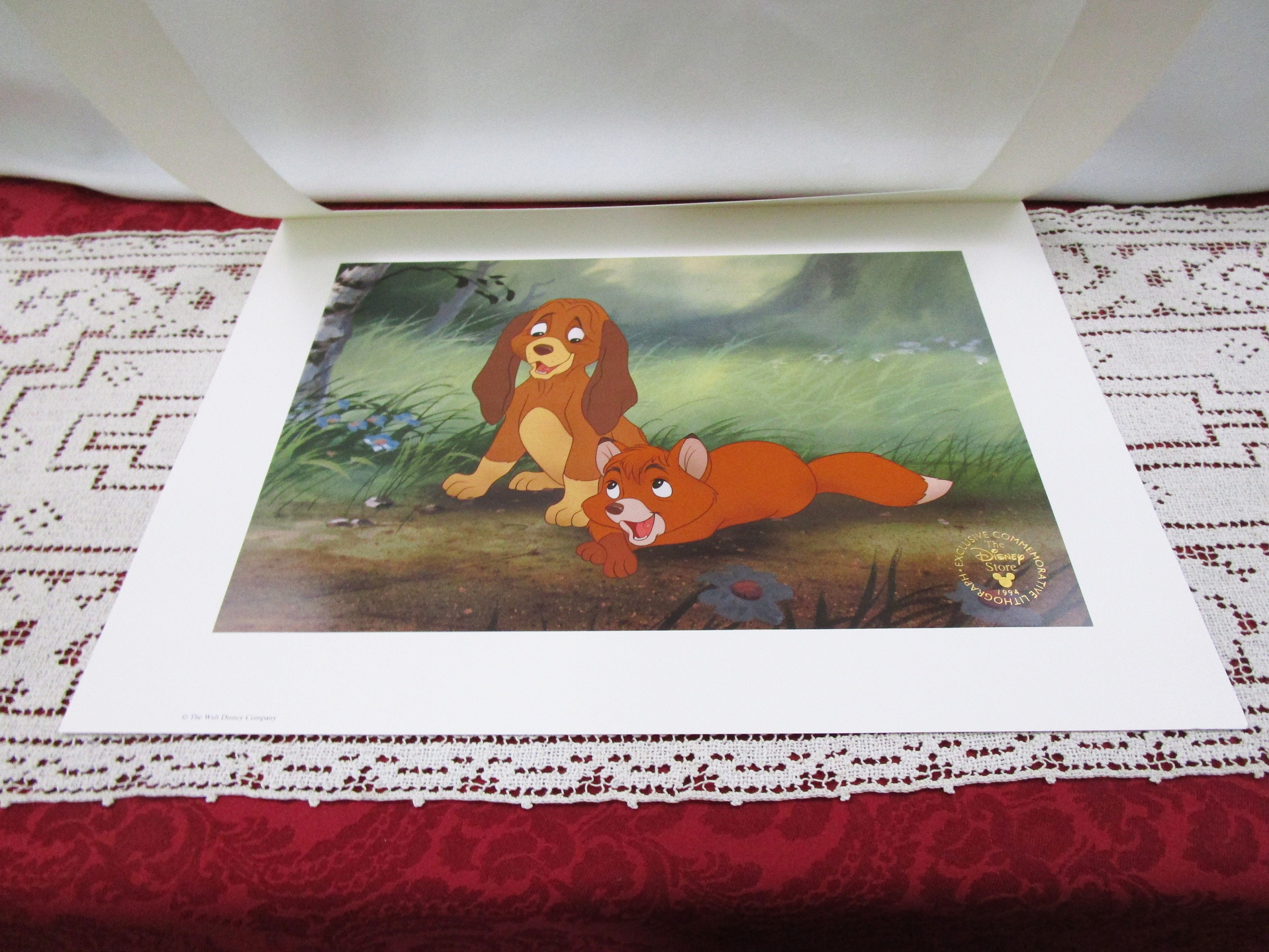 Vintage Disney 1994 Fox And The Hound Commemorative Lithograph Disney Store Exclusive Printed In The Usa Tod Vixen Chopper Chief