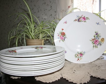 Vintage Royal Worcester Floral Dinner Plate Fine Bone China Set of 12 Plates Charger Cabinet Plate Tableware Made in England