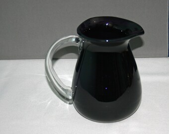 Vintage Dark Purple Pitcher  Amethyst Clear Handle Hand Blown Deep Purple Ewer Water Lemonade Milk Pitcher