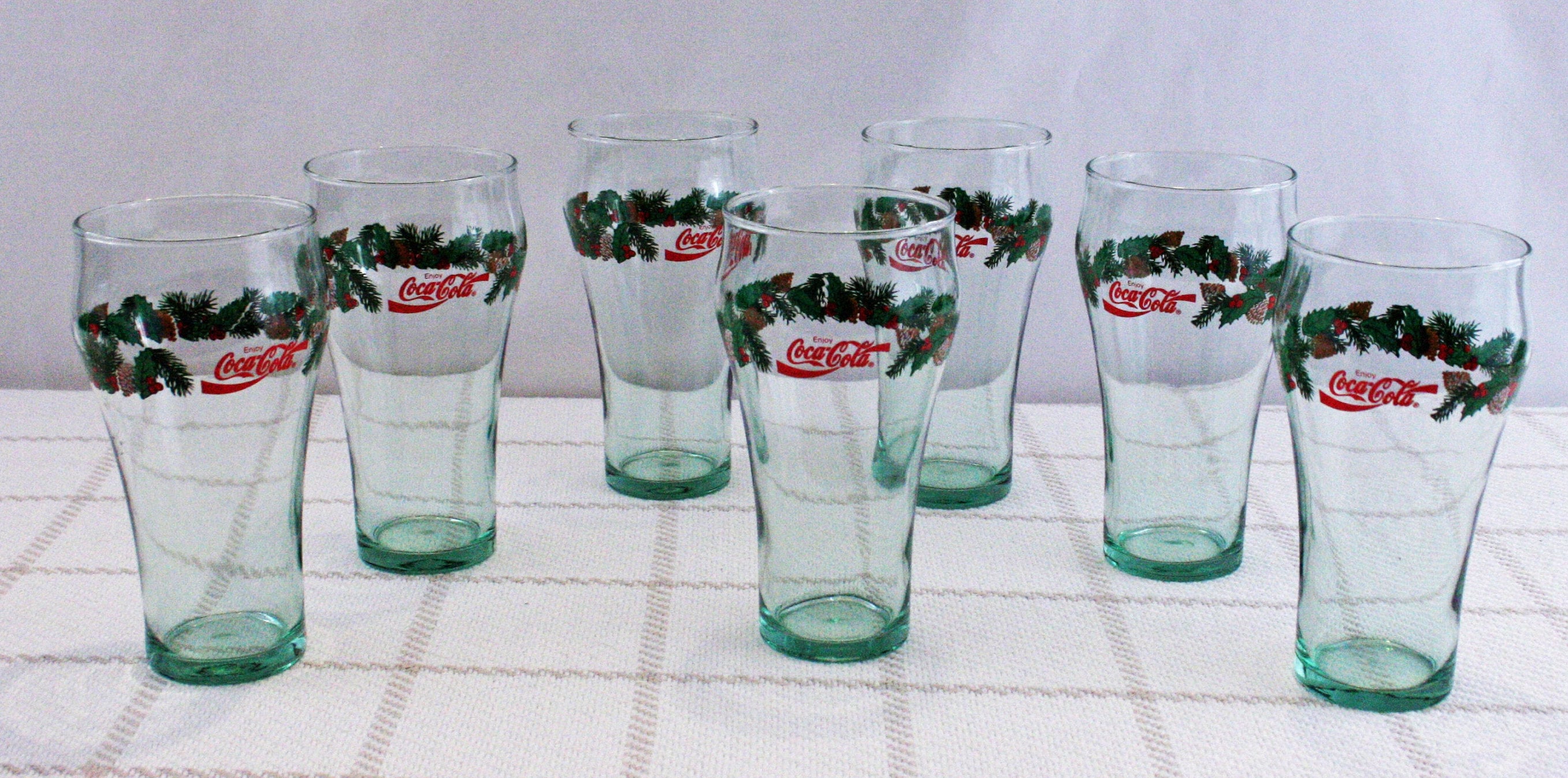 Vintage Coca Cola Christmas Glasses by Libbey Glass set of 7 Holiday