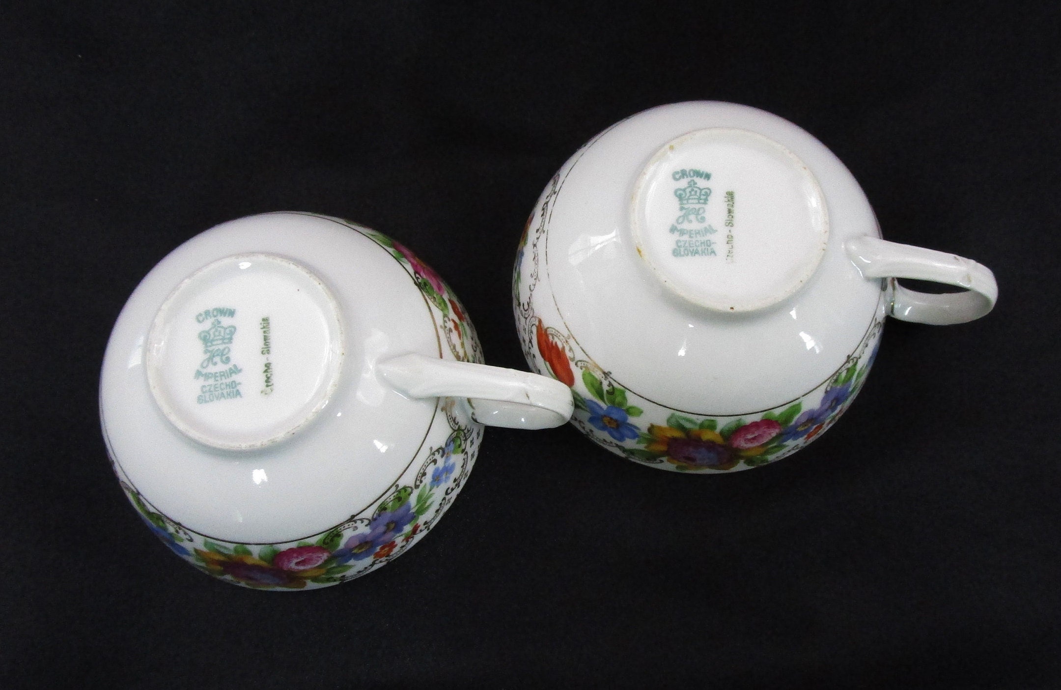 Antique Crown HC Imperial Teacup Pair of 2 Floral China Tea Cups Made