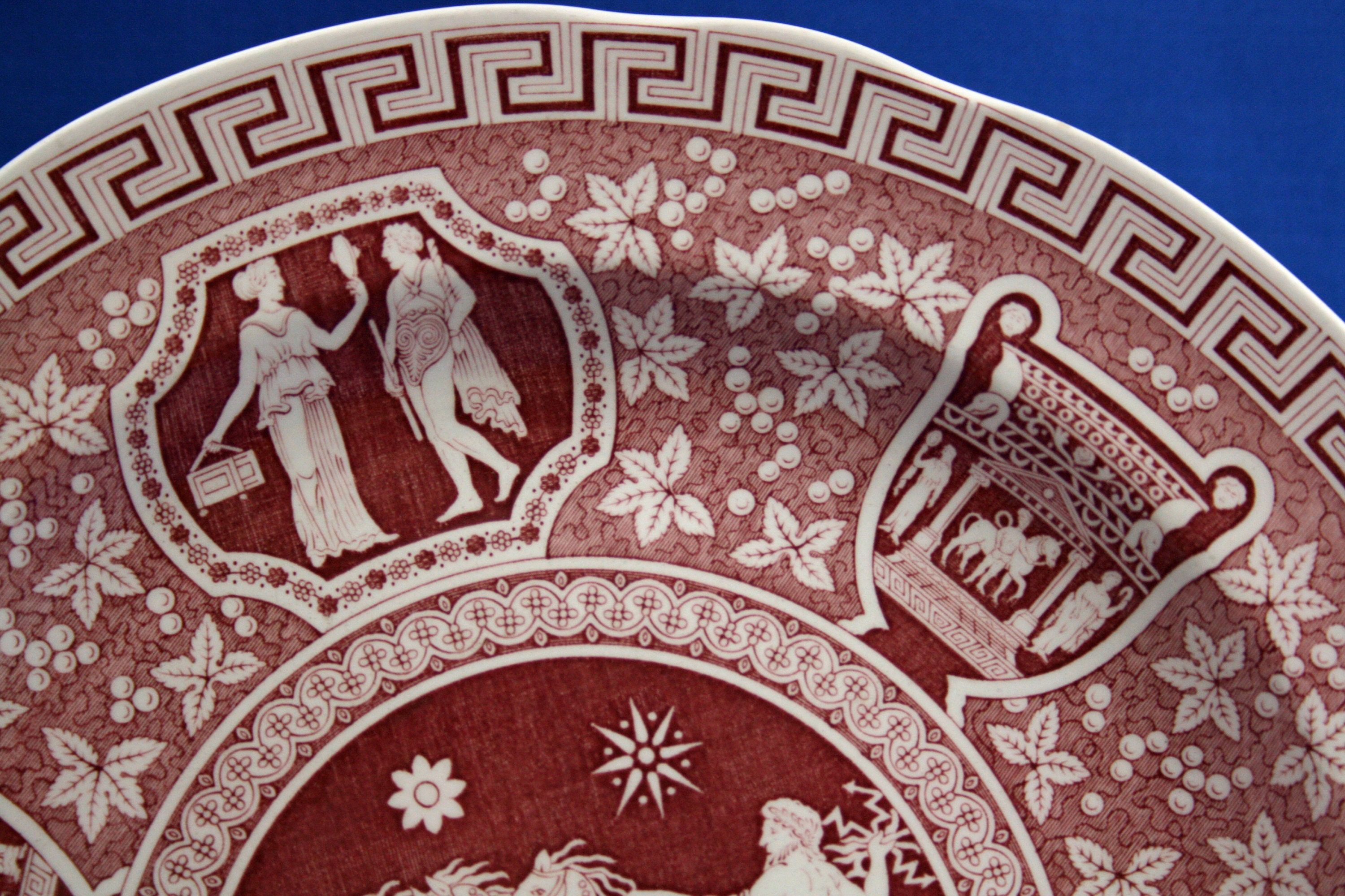RARE Vintage Spode Plate Red Greek Transferware Scalloped Edge 10.5
