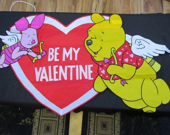 Vintage Disney Winnie the Pooh and Piglet Be My Valentine Garden Flag 40x25 Retired  #26507 Valentines Day Holiday Disneyana Pooh Bear