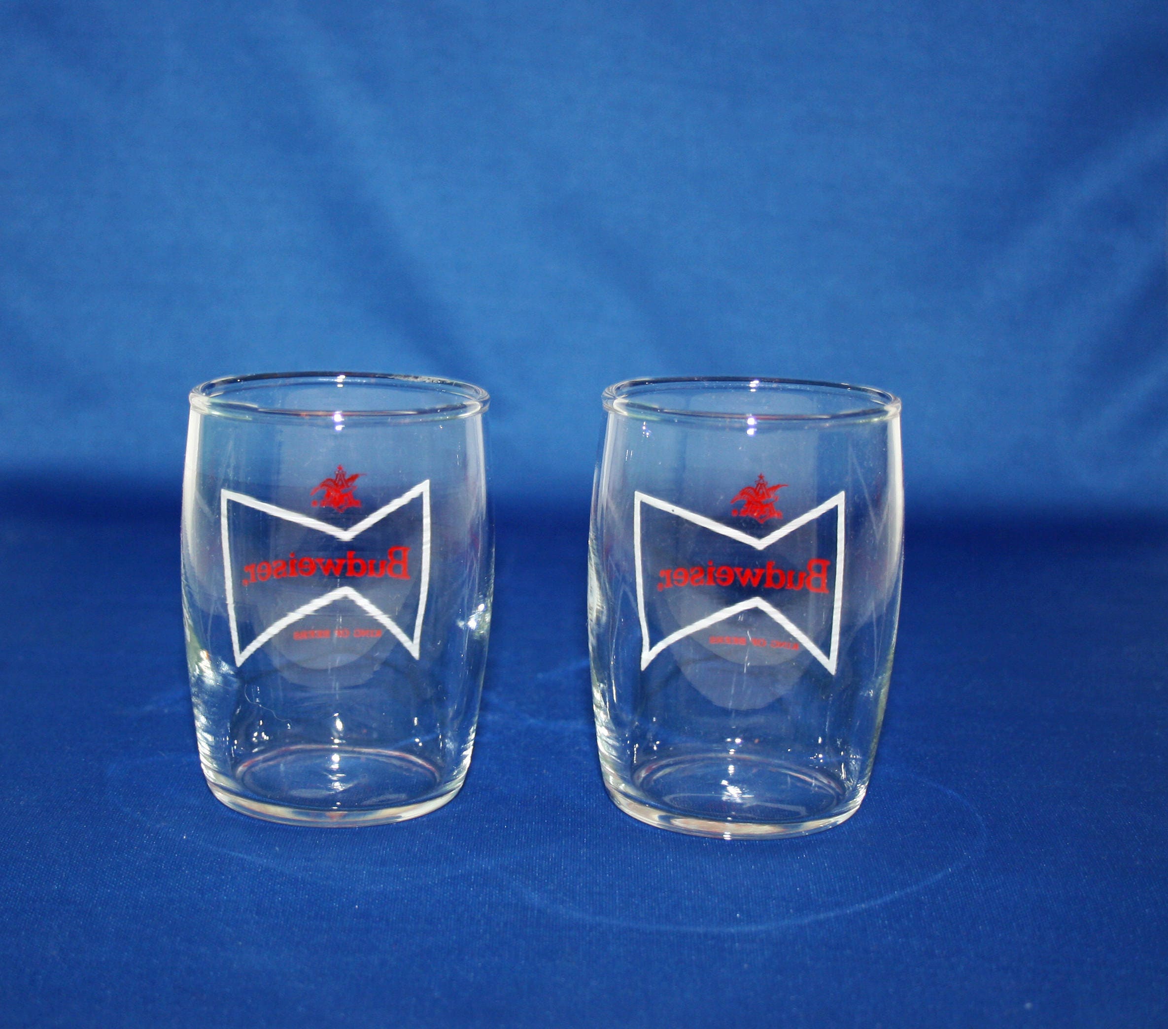 Vintage Pair Bow Tie Budweiser Beer Tasting Glasses King of Beers 2 Bow