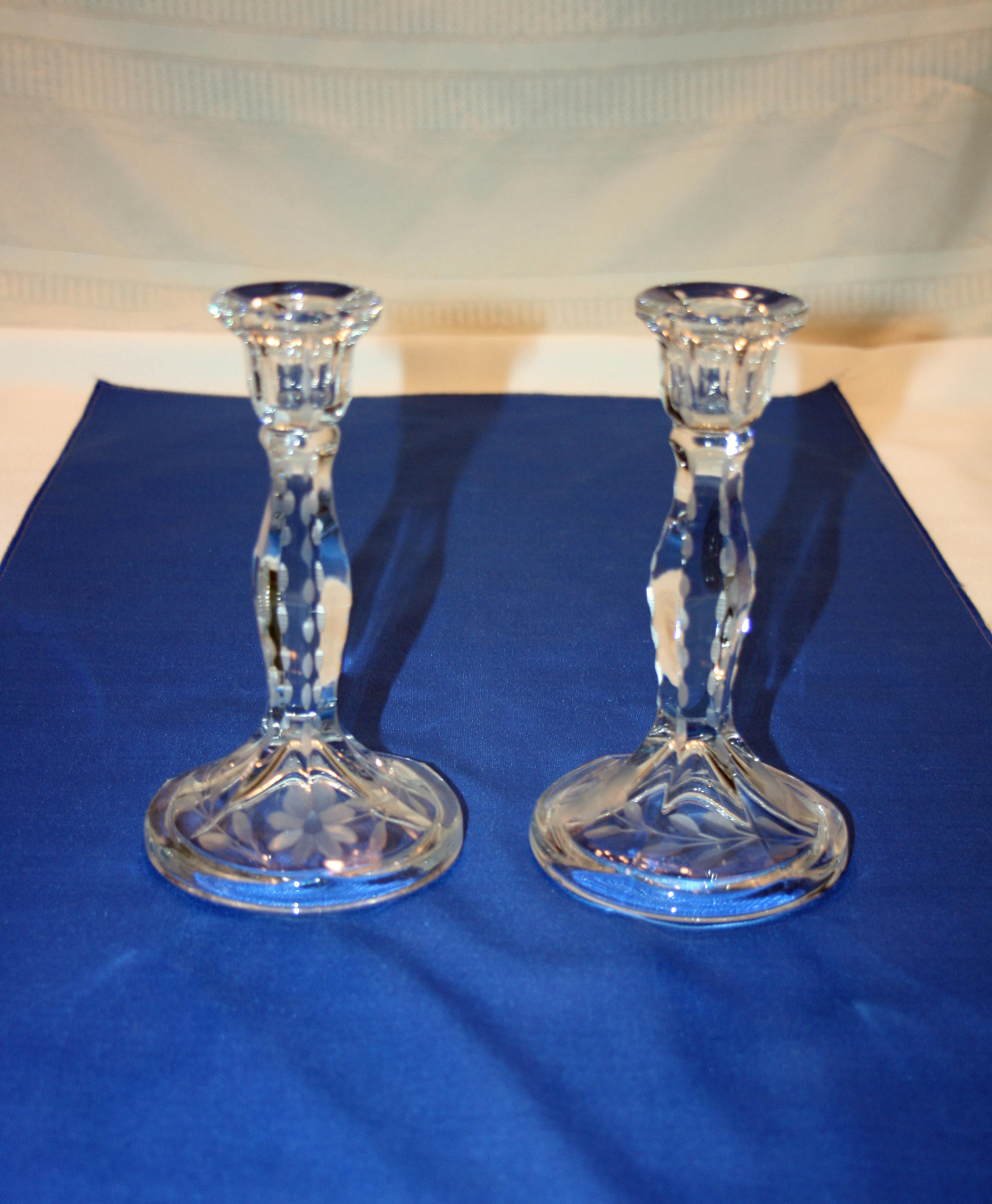 Antique EAPG Cut Glass Candlesticks Pair circa 1900s set of 2 hand cut