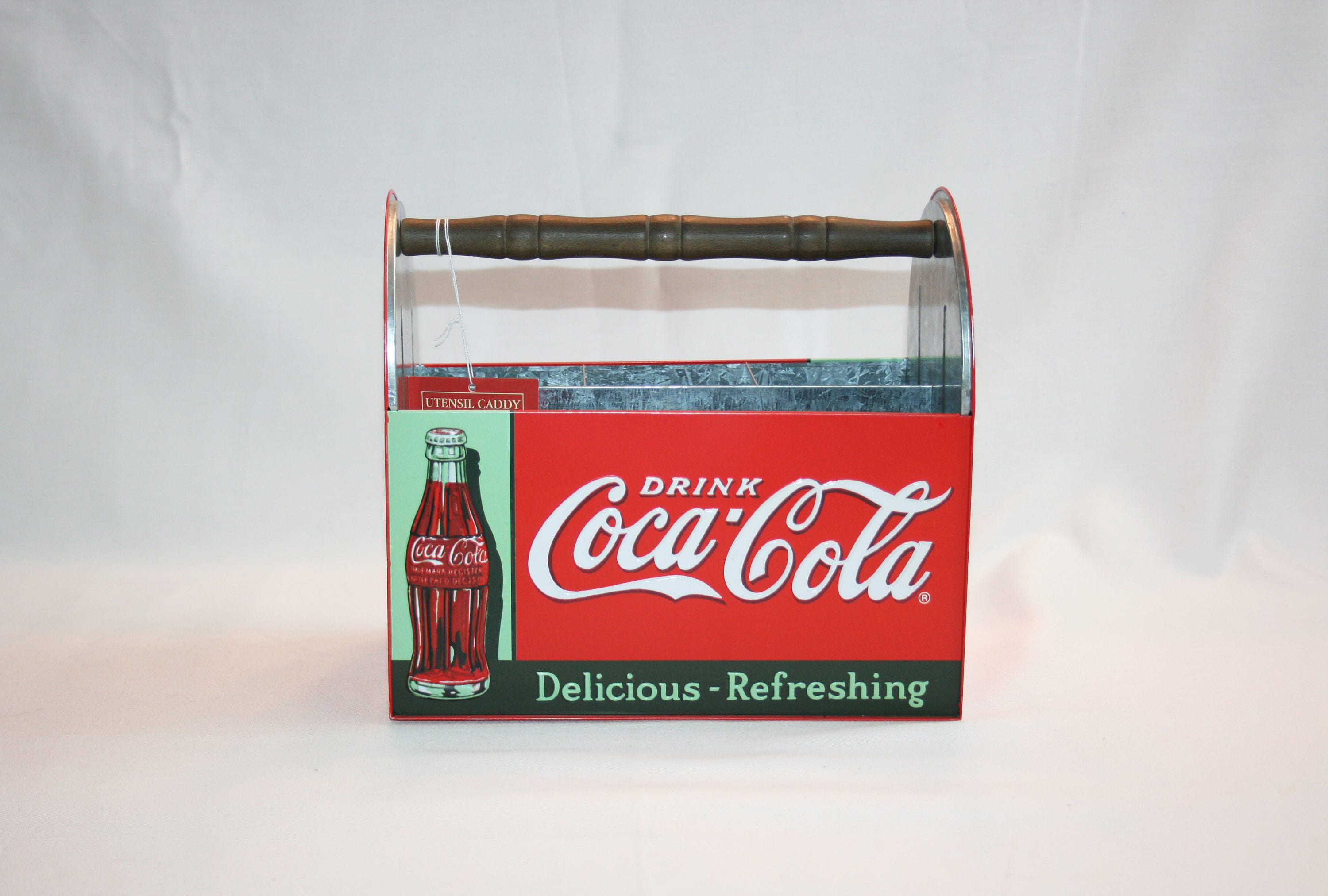 Coca Cola Embossed Tin Utensil Caddy New with Tag flatware napkin