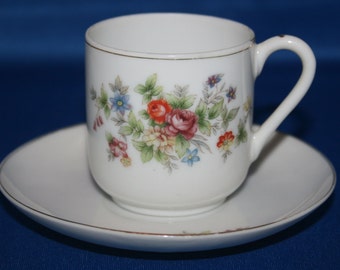 Vintage Occupied Japan Teacup & Saucer Demitasse Tea Cup 1945 - 1952 Hand Painted Japanese Tea Garden Party Collectible