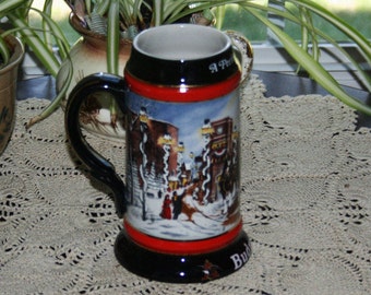 Vintage Budweiser Beer Stein Tankard A Perfect Christmas from 1992 Brazil Anheuser Busch Holiday Stoneware Mug Barware Bar Breweriana