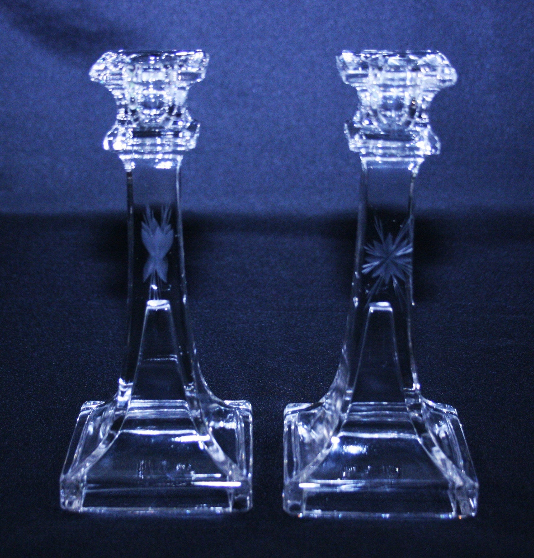 Antique Floral Etched Square Candlesticks EAPG era 7 1/2 ...