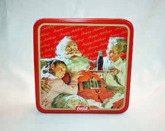 Vintage Coca-Cola Christmas Santa Tin Collector’s Tin - Coca Cola Collectible Coke Memorabilia Ephemera Storage Box Tin