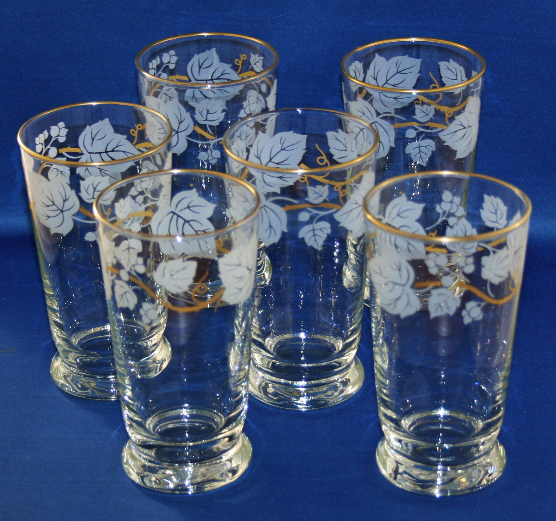 Vintage Libbey Ivy Bower Juice Glass set of 6 glasses Signed 1948's 12