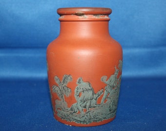 RARE Antique Meat Jar The Boar Hunt Transfer Clay Meat Paste Jar Terracotta Prattware Container 1800’s Knick Knack Kitchen Decor Collectible