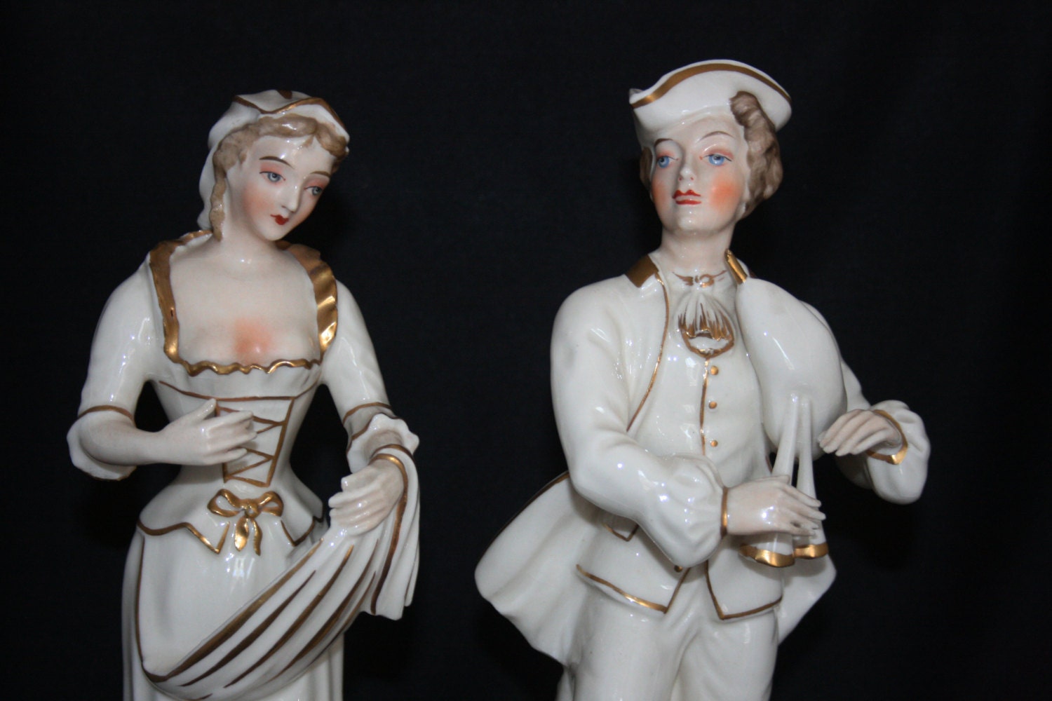 Antique Porcelain Figures 18th Century Colonial Man and Woman Figurine