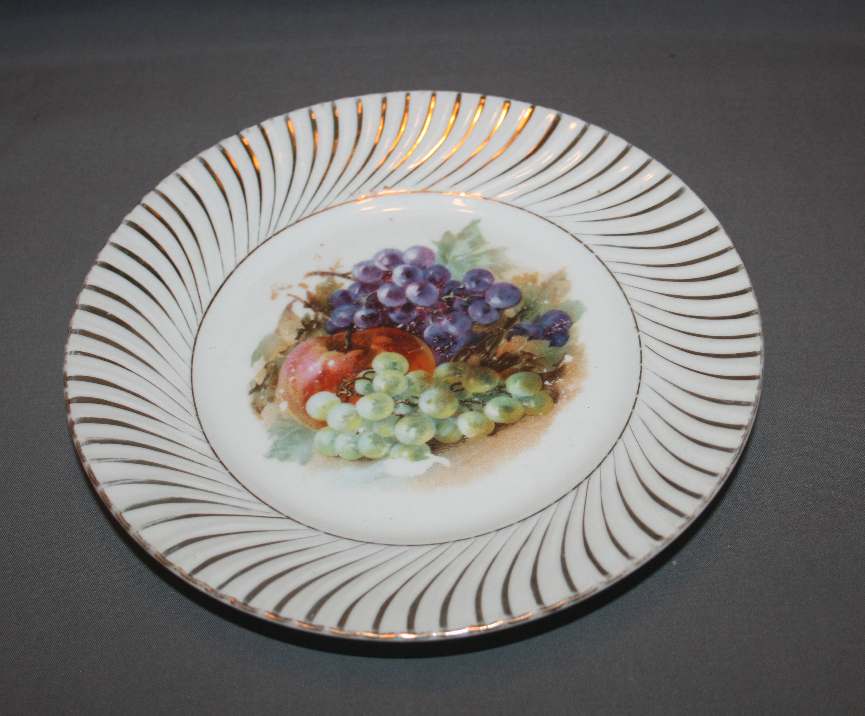 Vintage Embossed Silesiea Dessert China Plate Fruit Porcelain