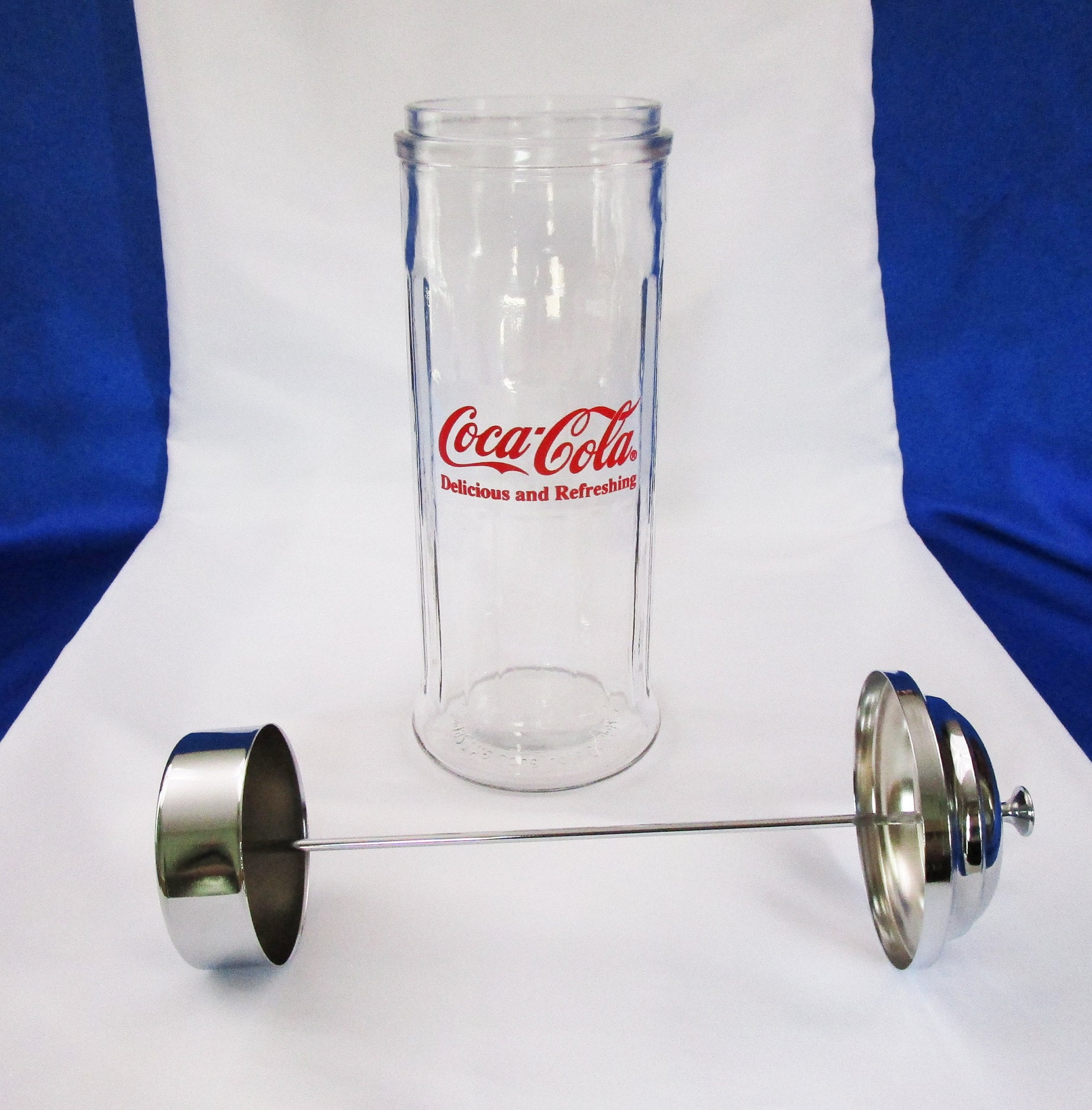 Vintage Coca Cola Straw Dispenser Glass & Chrome Large Coke Straw