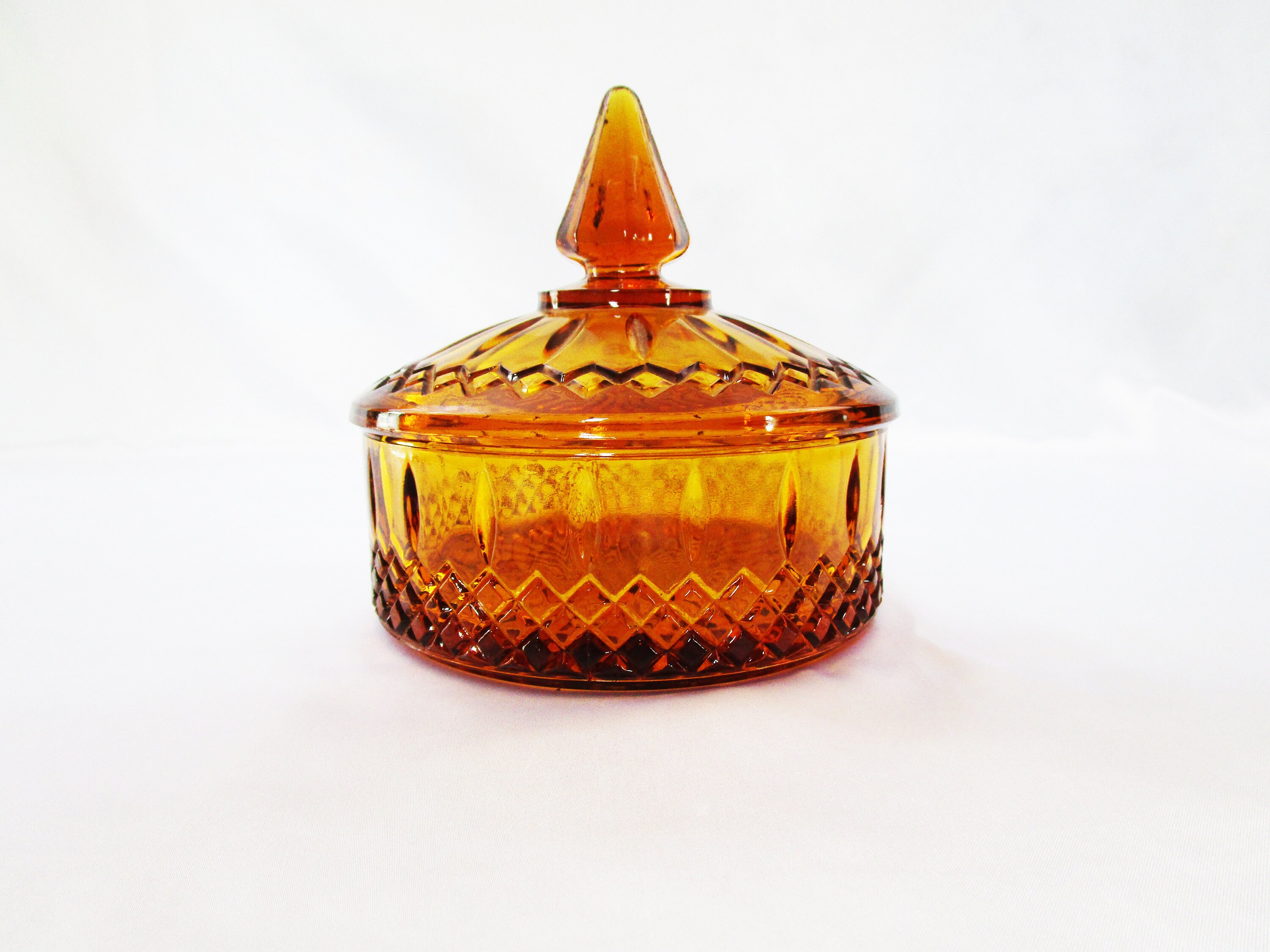 Vintage Indiana Glass Amber Candy Dish and Lid Princess Pattern 7692
