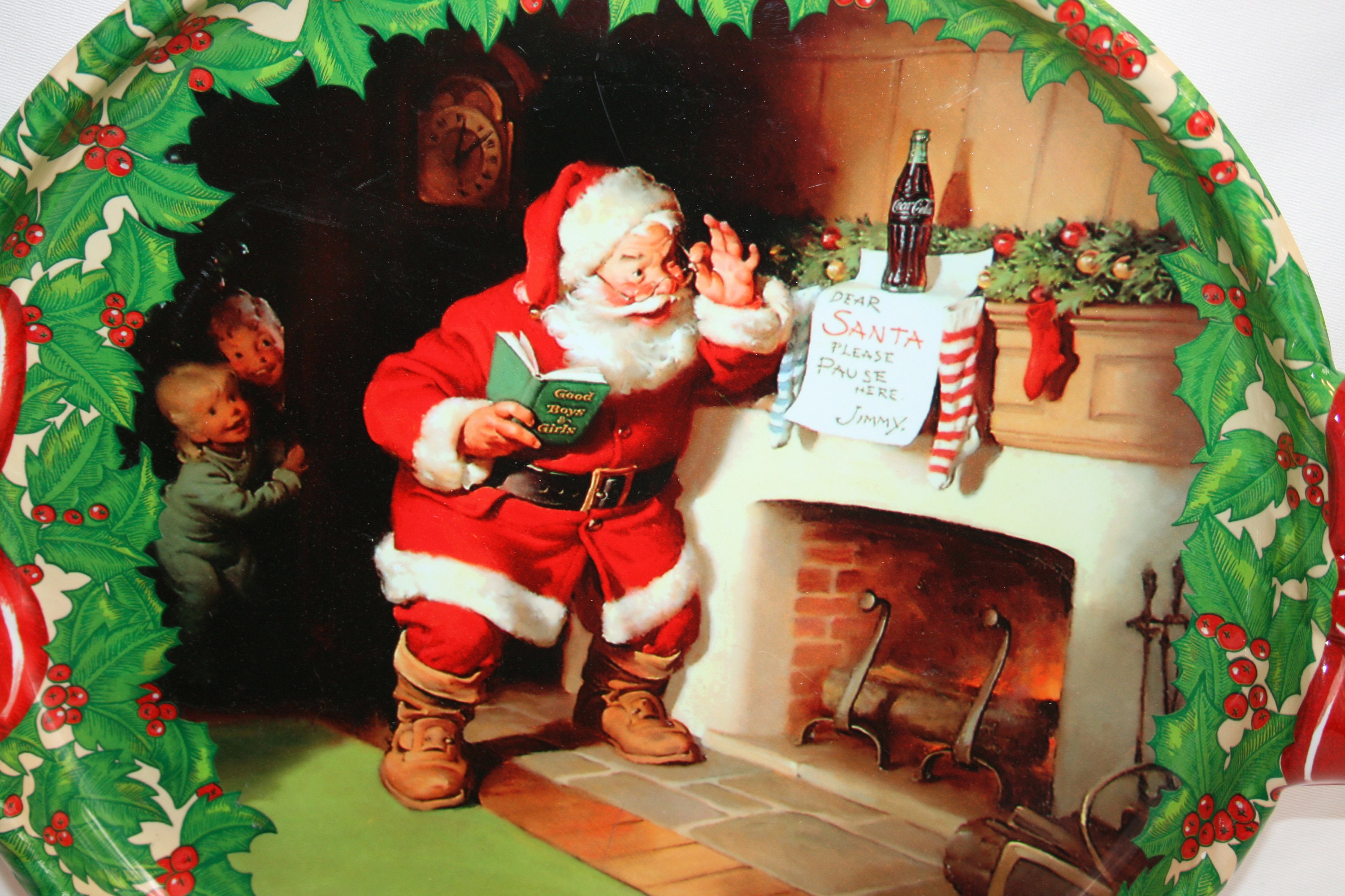 Coca Cola Christmas Santa Claus Plastic Serving Tray with Bow Shaped