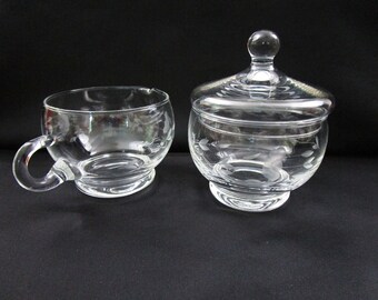 Vintage Princess House Crystal Creamer and Lidded Sugar Bowl Set Heritage Pattern Stackable Hand Blown Hand Cut Item 417