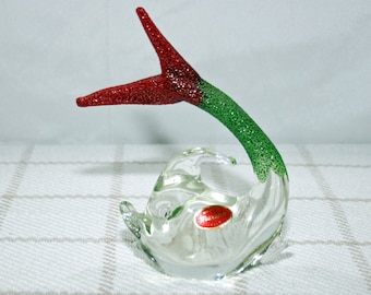 Vintage RARE Murano Fish with Textured Tail and Fin Art Glass Hand Blown Dolphin Sculpture Collectible